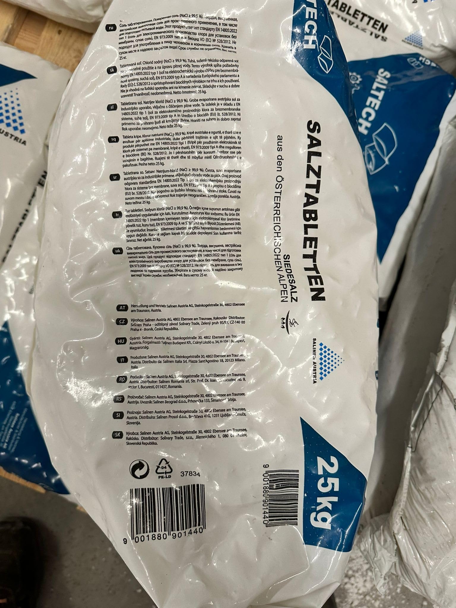 3x Saltech Sale in Pastiglie per Addolcitori d'Acqua Confezione 25kg Made in Austria ( 3 confenzioni da 25kg)