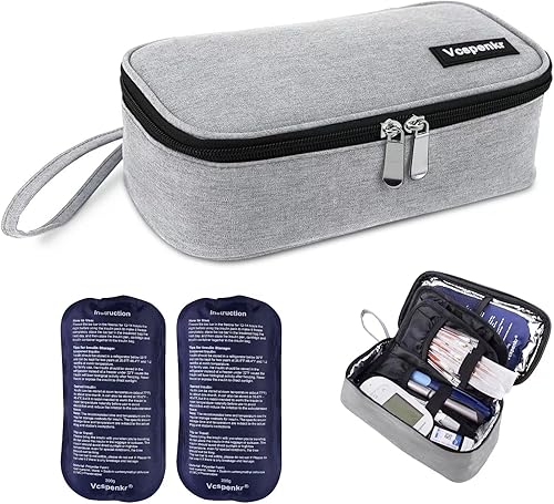 Miniatura 8 de Vcspenkr Bolsa de viaje para enfriar insulina, bolsa de transporte para medicamentos diabéticos con 2 paquetes de hielo de 7.05 oz, organizador