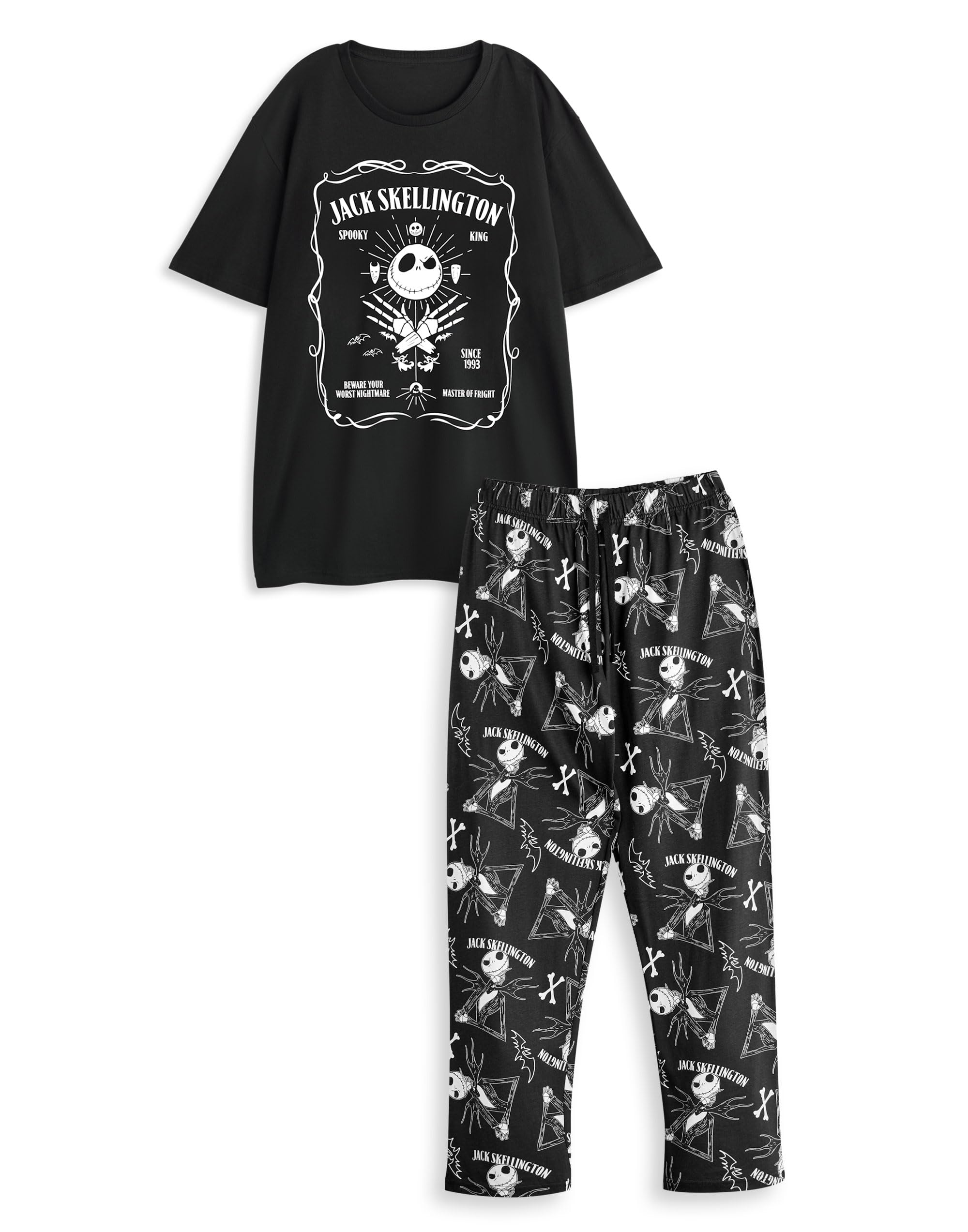 Disney The Nightmare Before Christmas Men's Pyjama Set - Short Sleeve Long Leg - Black - Jack Skellington Graphic - Size S