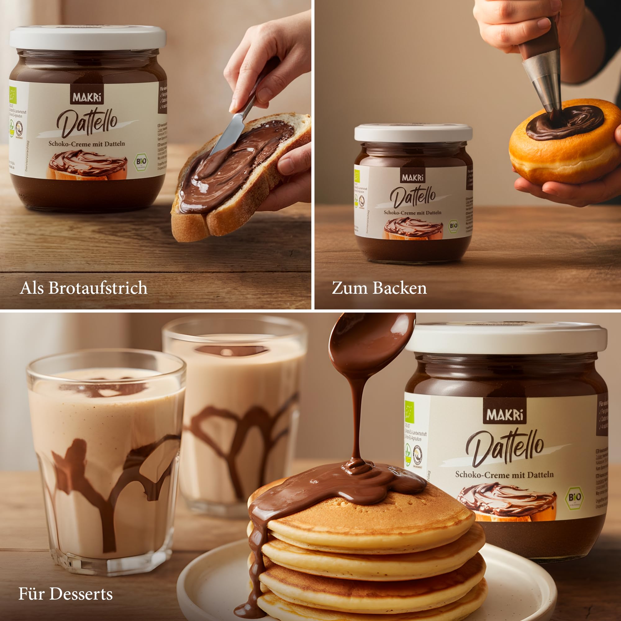 Dattello® Haselnusscreme | Bio Schoko-Haselnuss-Aufstrich mit Datteln | Schokocreme Ohne Raffinierten Zucker, Vegan & Cremig | MAKRi® Schokoladenaufstrich 400 g (1 Glas)
