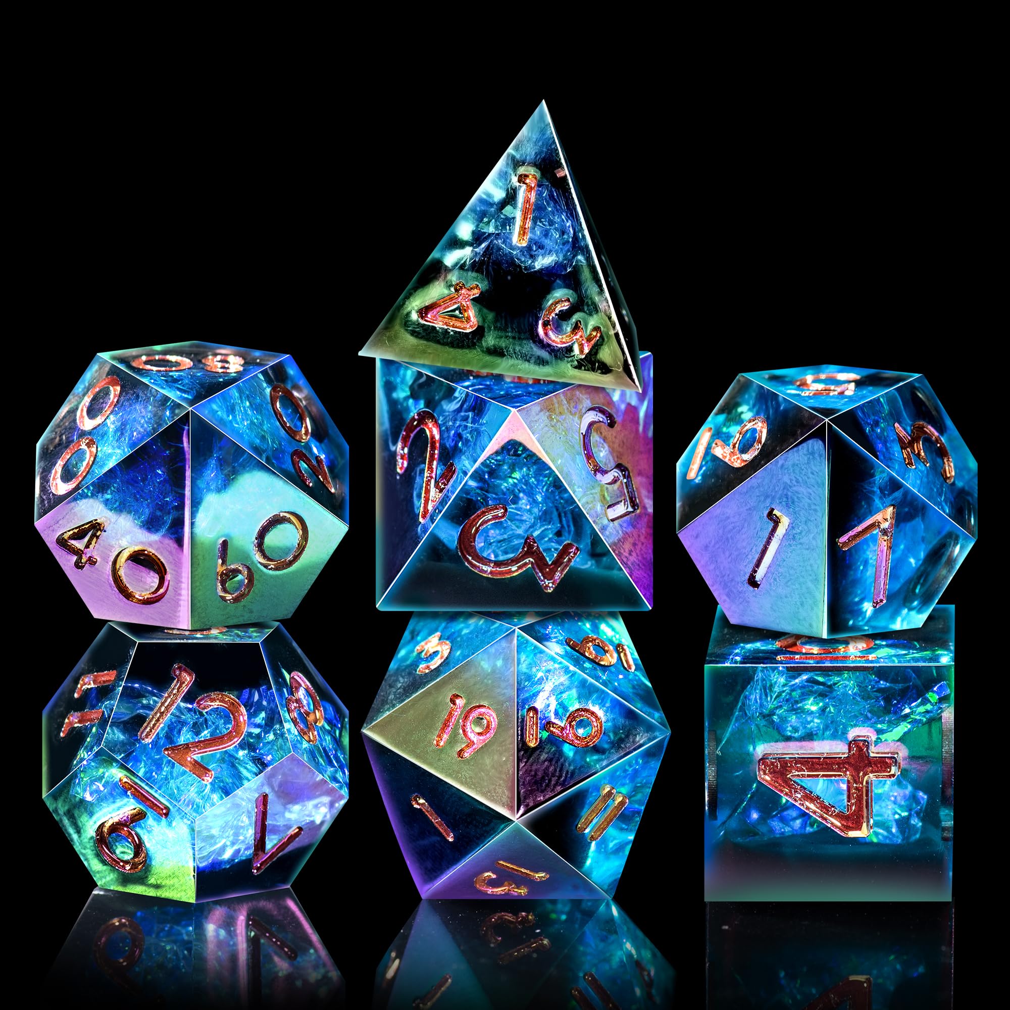 Set Dadi Poliedrici 7 Pezzi Acrilico Nero Per Giochi Da Tavolo – DND, MTG, RPG
