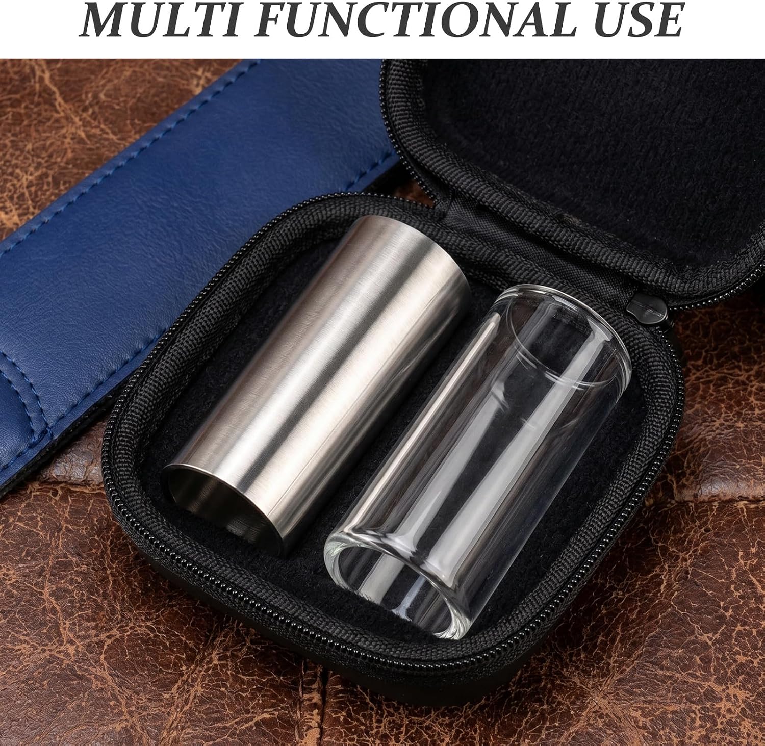 Guitar Slide Bar, Stainless Steel and Glass Slider Tune Stick for Electric Acoustic Guitar Bass with with Case, Medium String Instruments Accessories