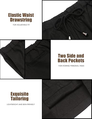 Miniatura 5 de COOFANDY Pantalones capri harén de lino para hombre, casuales, ligeros, con cordón, pantalones de yoga, holgados, 34, pantalones de playa