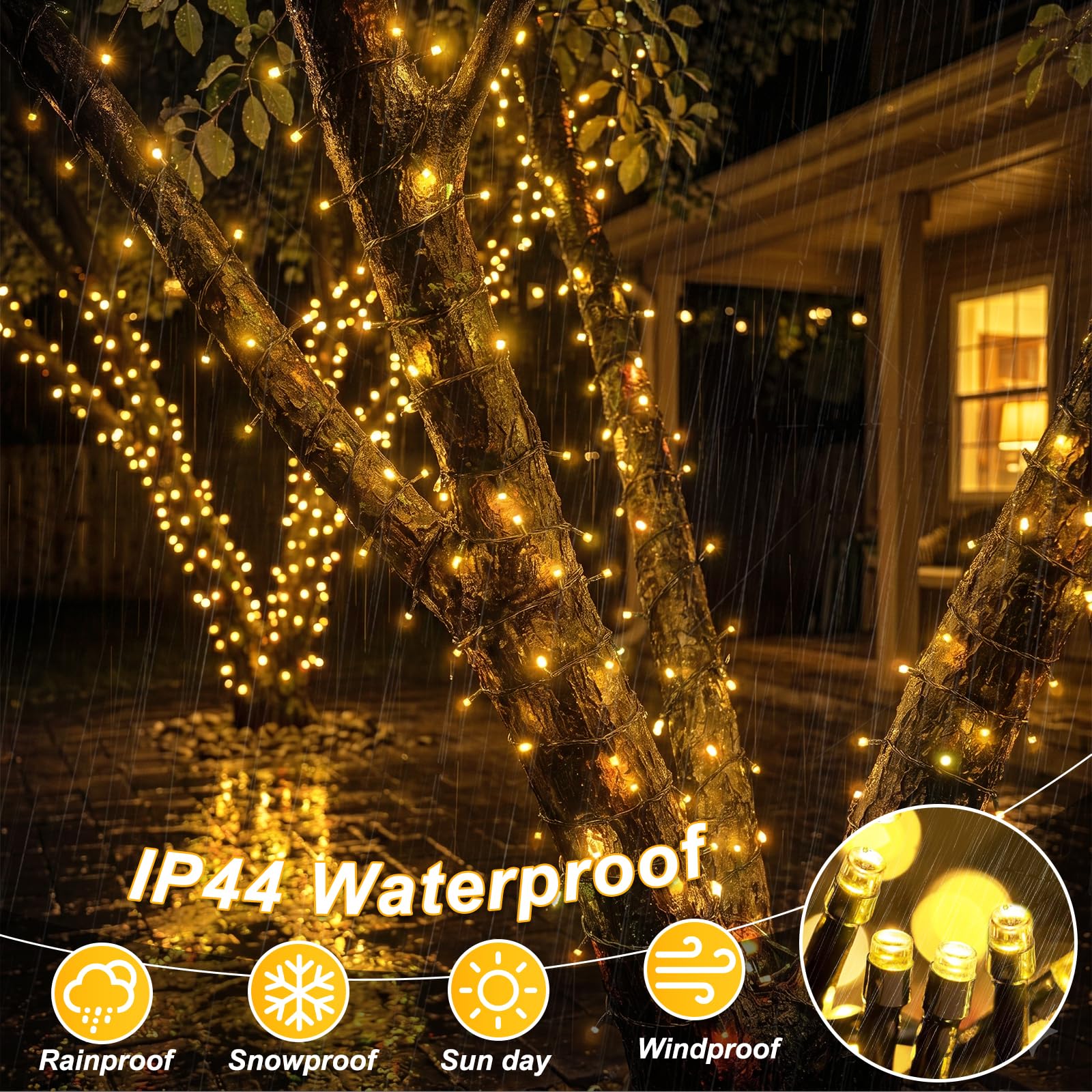 Catena luminosa esterna corrente interna 80 m catena di luci albero di Natale con 8 modalità timer funzione di memoria IP44 impermeabile, luce bianca calda