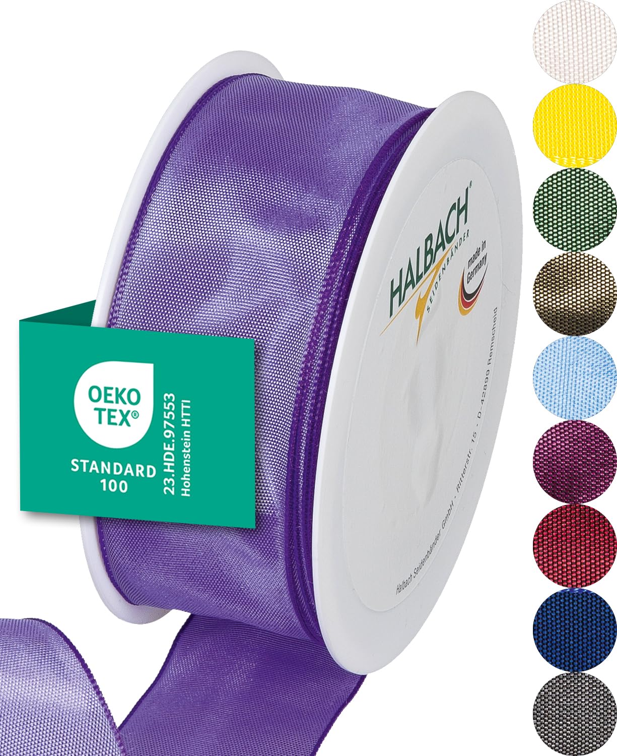 Halbach Seidenbänder Premium Geschenkband mit Drahtkante | Breite 40mm Länge 25m | Öko-Tex 100 zertifiziertes Schleifenband | Taftband Made in Germany, Farbe: hellila, Lila