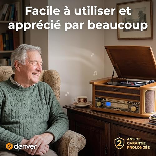 Denver MCR-50MK3 Chaîne Musicale rétro avec Platine Vinyle, Lecteur CD, Cassette, Radio FM/AM, USB, AUX, Haut-parleurs intégrés - 3