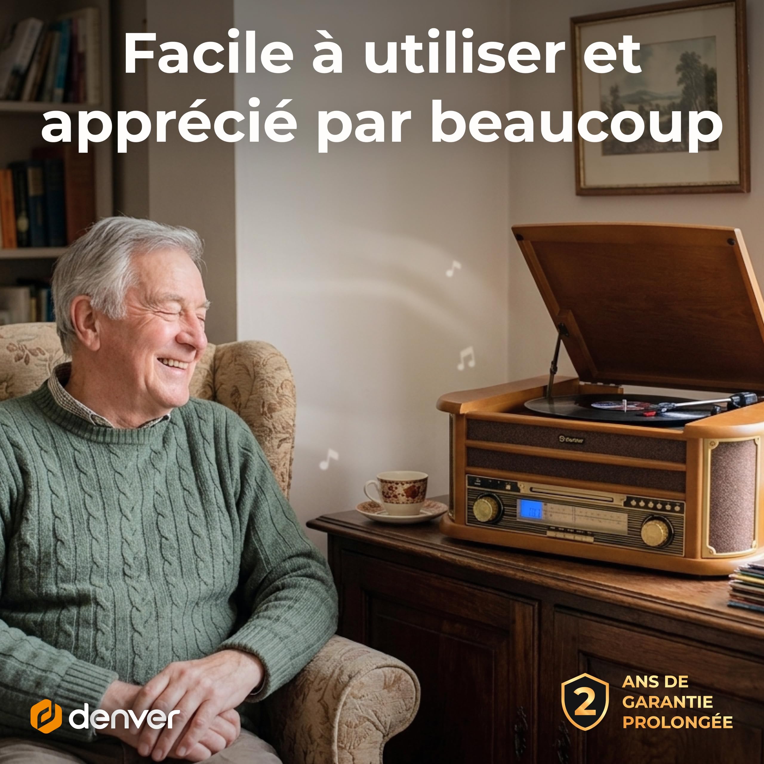 Denver MCR-50MK3 Chaîne Musicale rétro avec Platine Vinyle, Lecteur CD, Cassette, Radio FM/AM, USB, AUX, Haut-parleurs intégrés