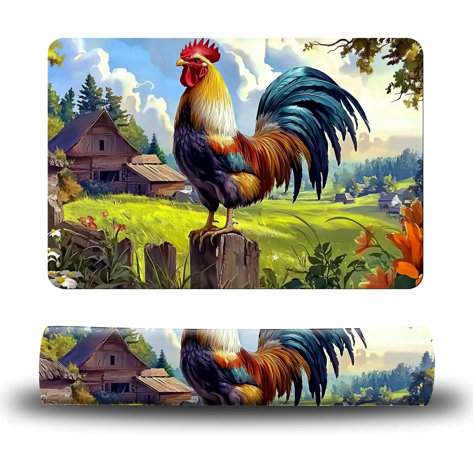 Dikoer Dog Food Mat, 19.6" x 23.6" Absorbent Pet Feeding Mat for Food and Water, Waterproof Diatom Mud Pet Placemat with Non-Slip Rubber Backing, Easy Clean Cat Bowl Mat for Floors - Village Rooster
