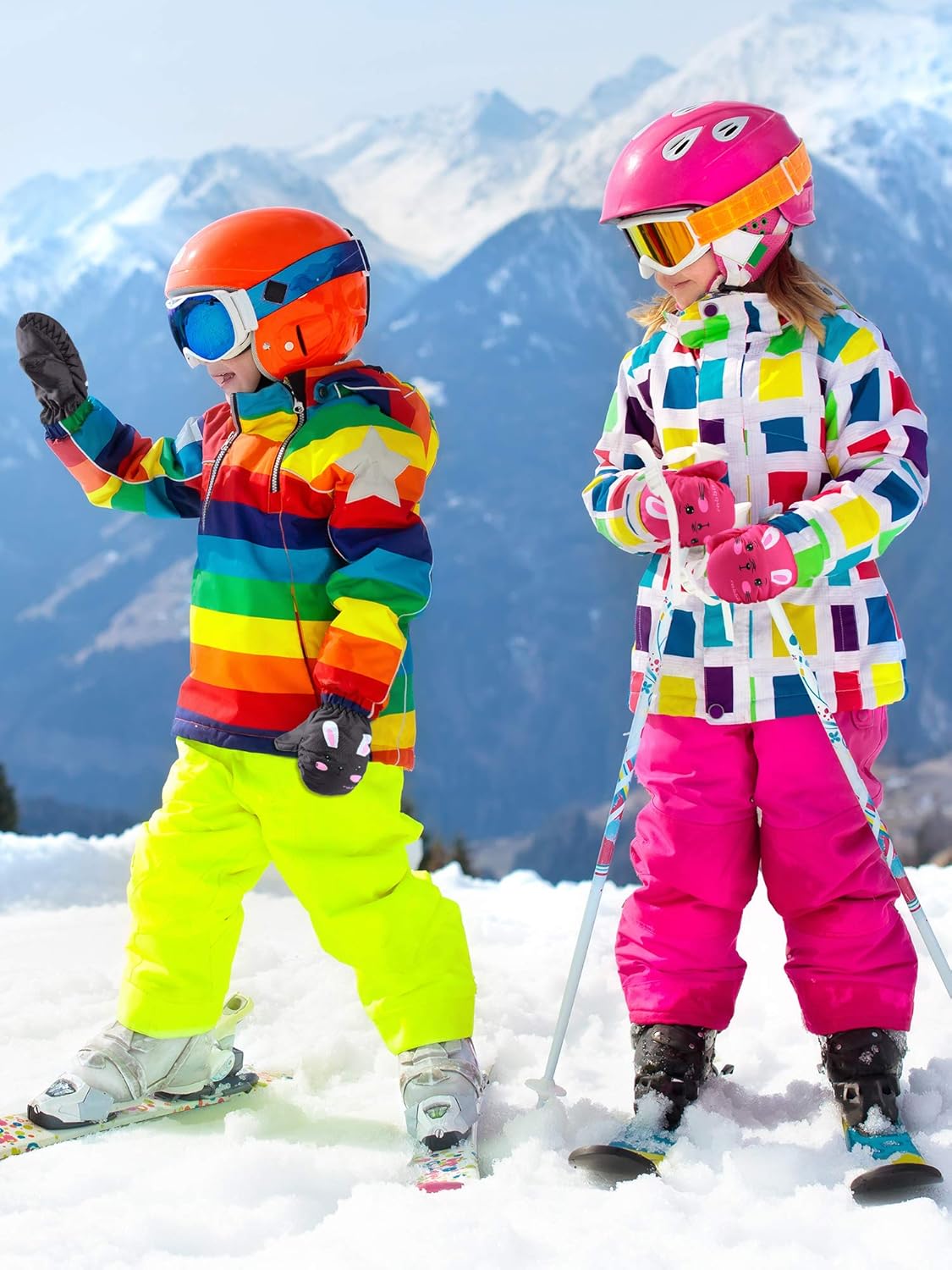 SATINIOR 2 Pairs kids waterproof mittens Girls Winter Snow mittens Warm Snow Gloves for Winter Outdoor Activities - Image 2