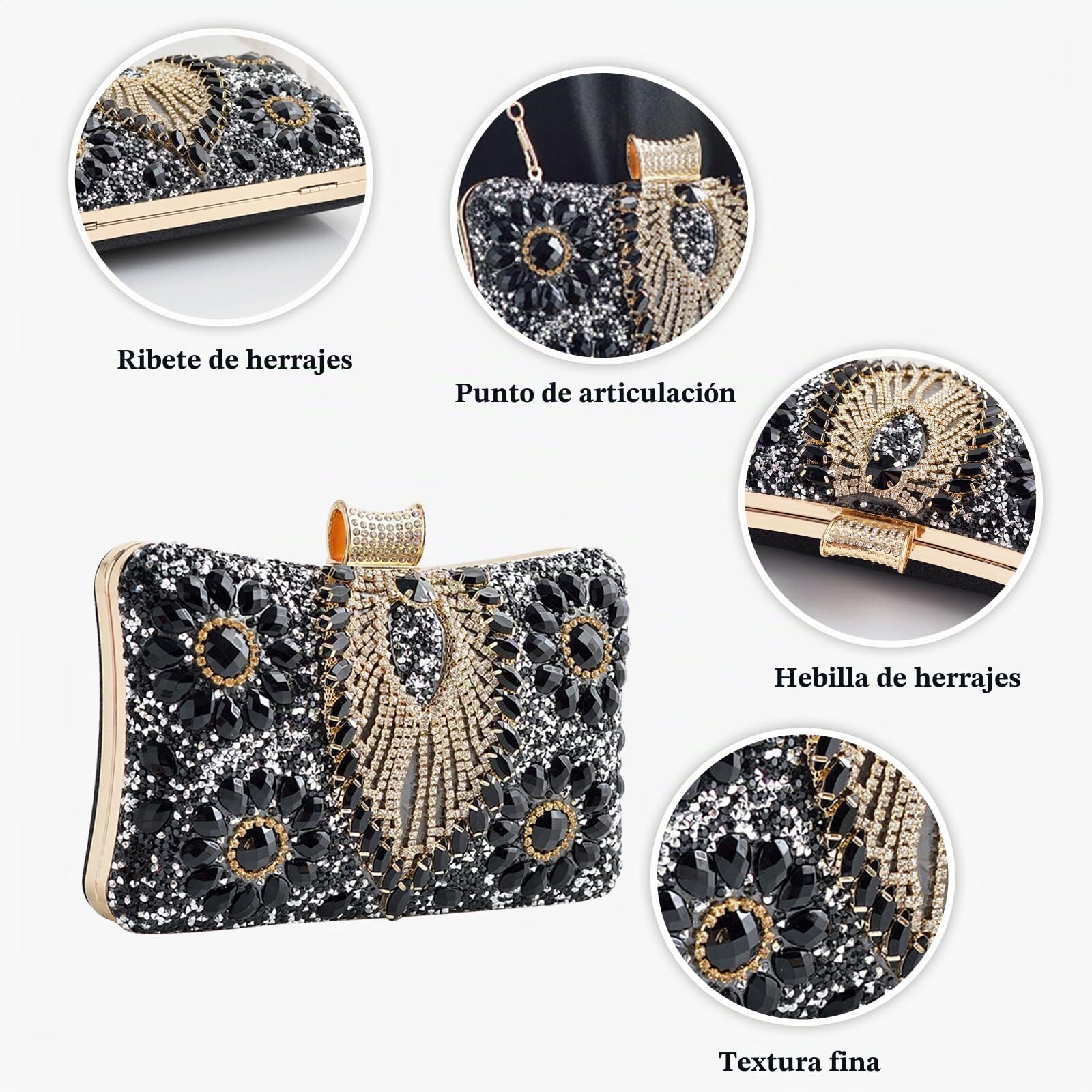 Diamantes de Imitación Clutch para Mujer Bolsa de Noche Bolso de Fiesta Pequeña Bolso de Boda Elegante Bolso de Hombro Lujoso Bolsos Bandolera para Fiesta de Graduación Banquete Rojo