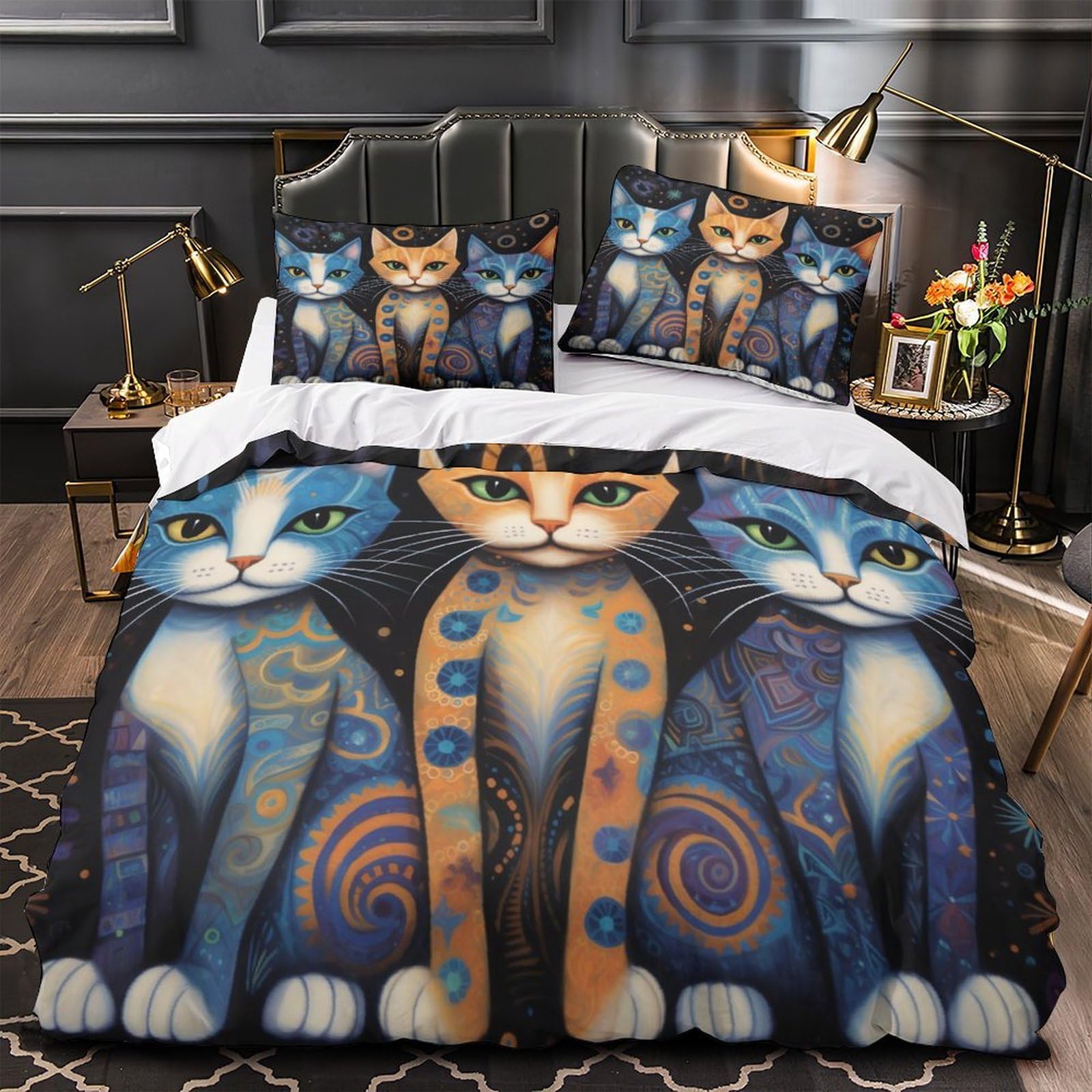 Colorful Cat Art Comforter Cover 3D Print Extra Soft 3PCs Bed Linen Hidden Zipper Quilt Cover Premium Wrinkle-Resistant for Teens Youth Kids Boys Girls Women Super king（260x220cm）