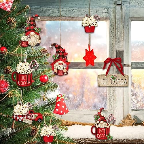 16pcs Christmas Theme Decoration, Dwarfs, Hot Cocoa, and Other Graphic Designs, Suitable for Parties, Festivals, Christmas Tree Home Decoration