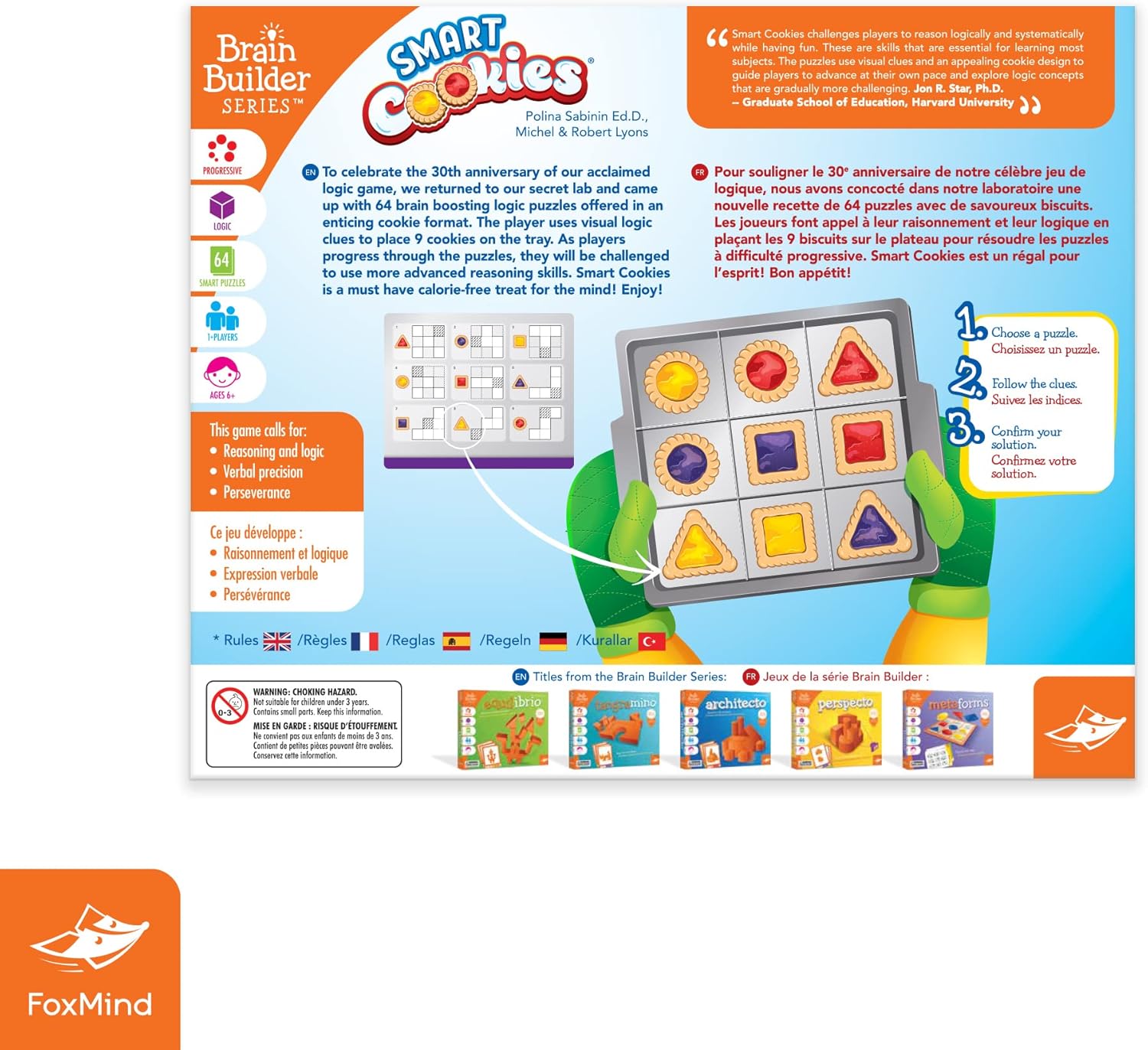 FoxMind Games: Smart Cookies Logic Puzzle Game, Deduction Game for Kids Ages 6+ and Brain Teaser Lovers, STEM Learning Toy from Brain Builder Series, Develops Problem-Solving Skills, 1+ Players