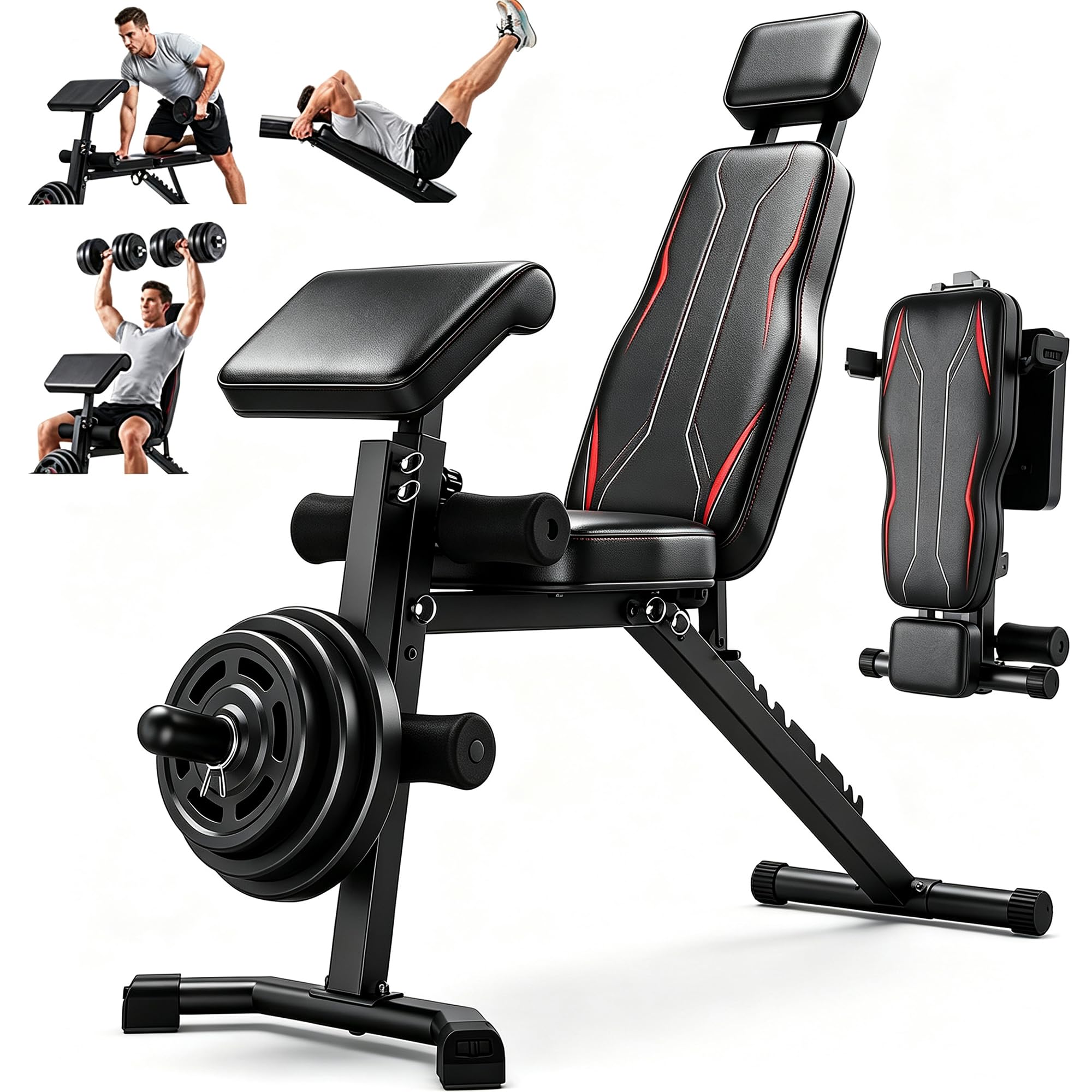 ANCHEER Adjustable Weight Bench with Leg Extension and Leg Curl, 800LB Foldable Workout Bench with Extended Headrest for Home Gym Strength Training, Incline Decline Flat Preacher Bench Press