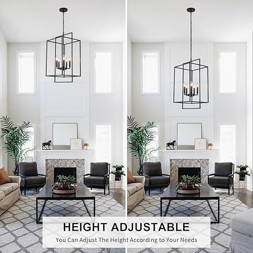 Miniatura 4 de Candelabro negro de granja, accesorios de iluminación de vestíbulo extra grande de 14.17 pulgadas, lámpara colgante de linterna industrial para