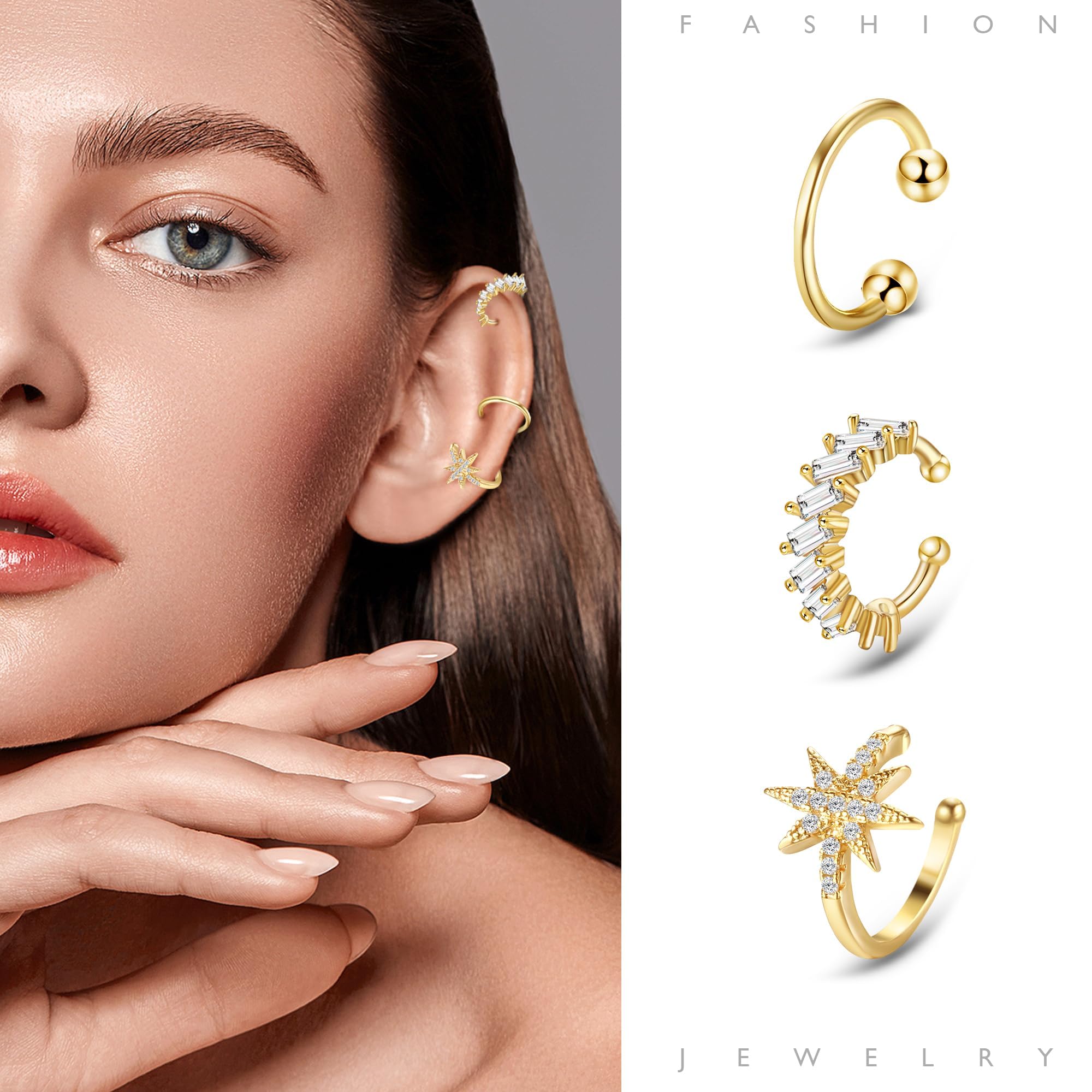 Dochais 9Pcs Ear Cuff 14K Gold Plated Cuff Earrings Gold Ear Cuffs Non Pierced Ear Clips Cartilage Earring Fake Earrings