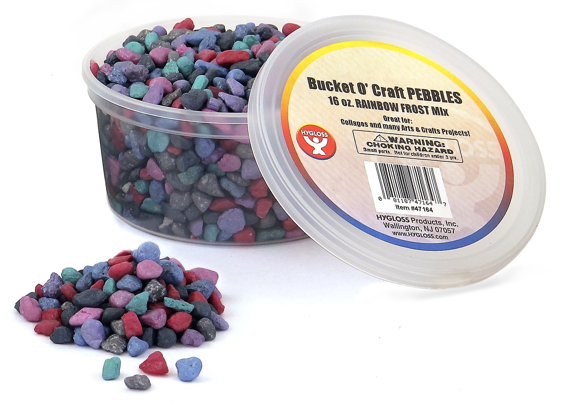 Hygloss Products Bucket 'O Craft Pebbles - Mini Rocks - Arts and Crafts - Aquariums - Outdoor and Indoor Home Decor - Rainbow Frost - Assorted Colors - 16 oz.