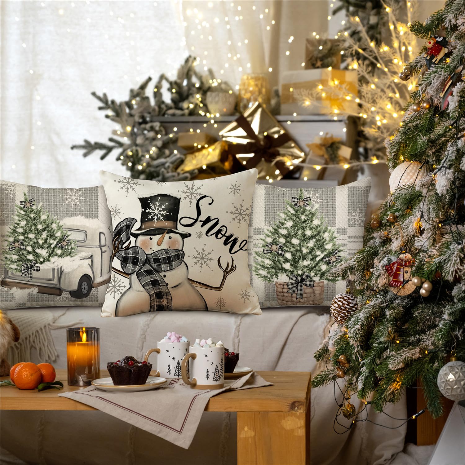 AKG0534 - Juego de 4 fundas de almohada navideñas de 18 x 18 pulgadas