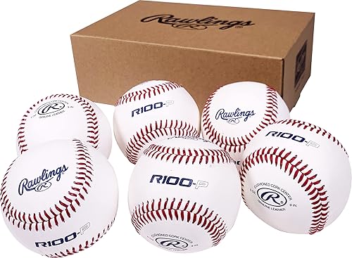 Rawlings Pelotas de béisbol de práctica de costura elevada | R100-P | Escuela secundaria/juventud | 6 unidades