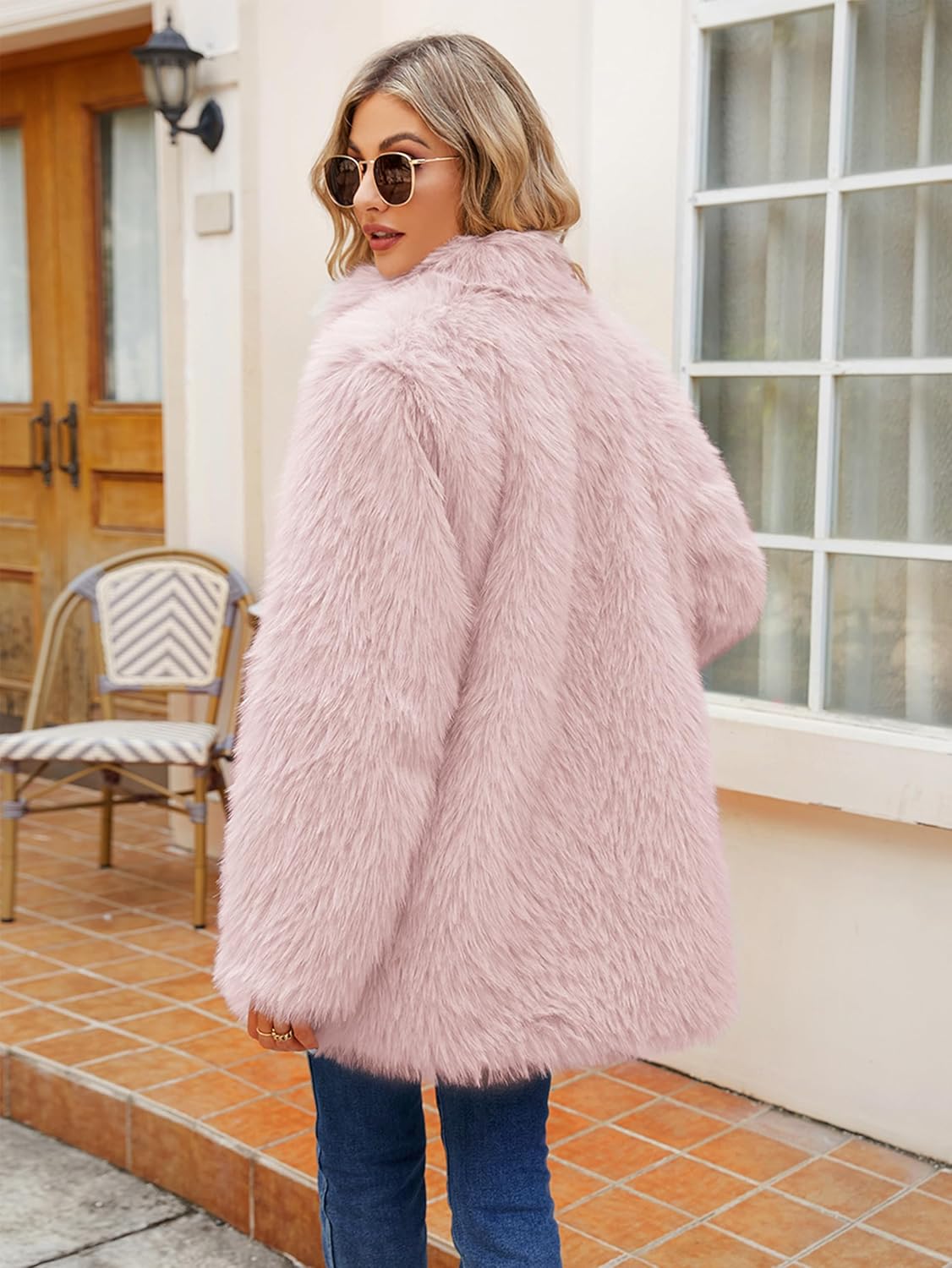 Simplee Women's Faux Fur Coat Furry Winter Jacket Long Sleeve Warm Open Front Fluffy Jackets - Image 4