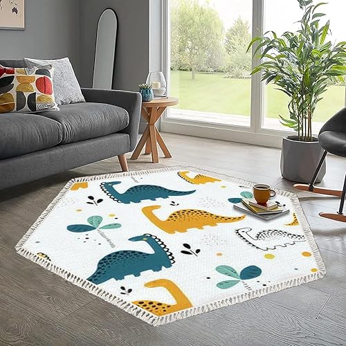 Miniatura 3 de Alfombra hexagonal bohemia para niños, dibujada a mano, estilo escandinavo, con borlas, alfombra de meditación, lavable, alfombra de pasillo para