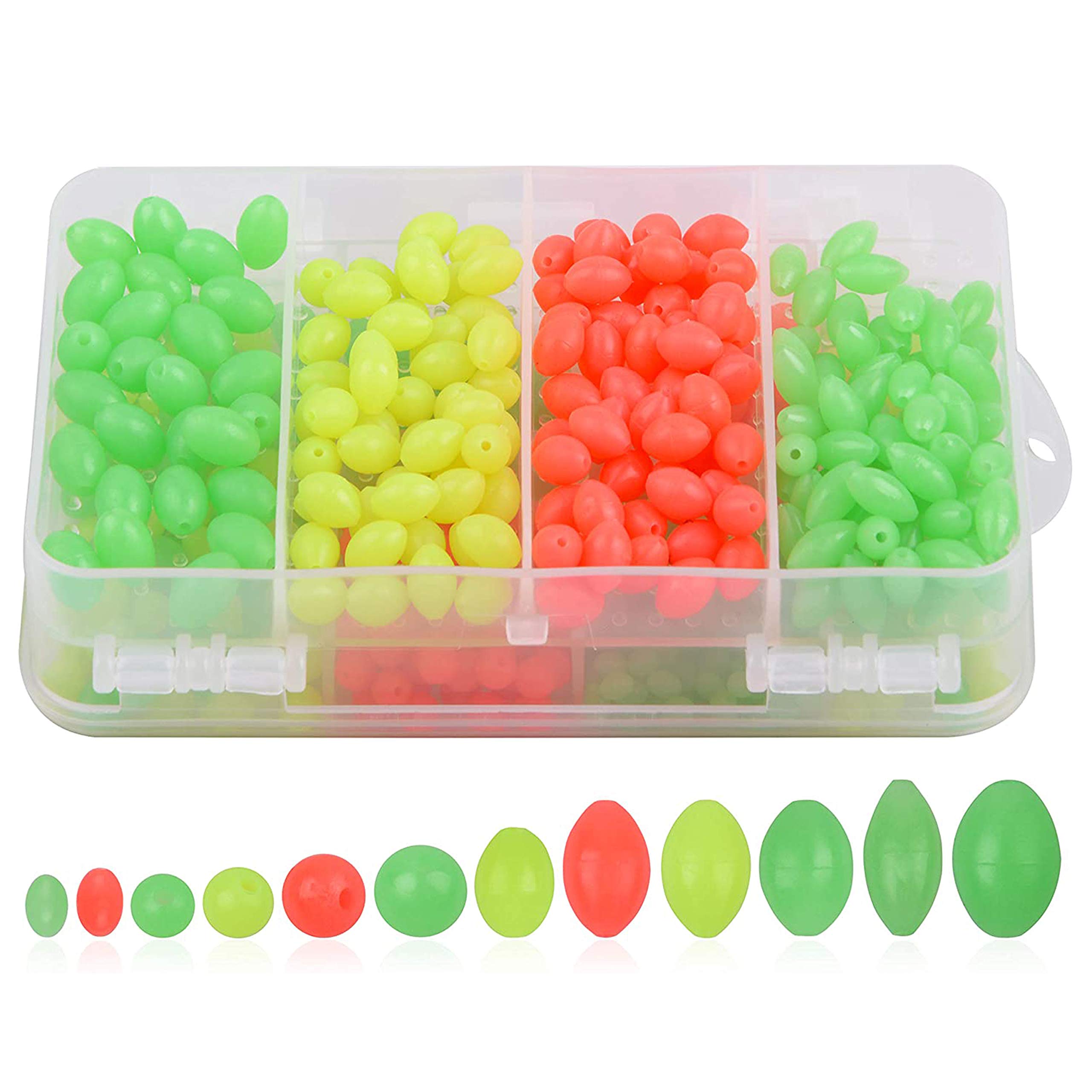 FUSIGOFishing Beads Assortment Kit, 1000pcs Soft Plastic Fish Beads Luminous Round Oval Egg Beads Saltwater Freshwater for Rigs Leaders