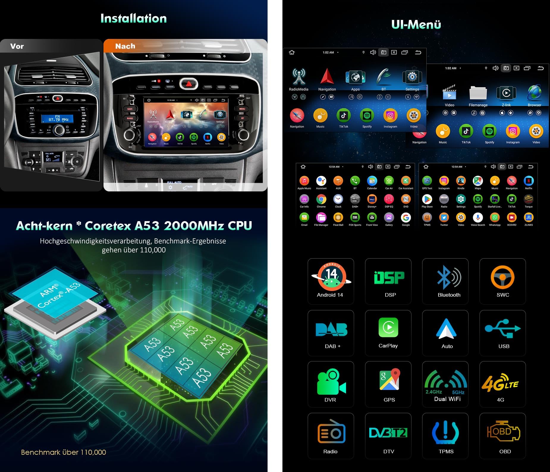 Erisin 8-Core 4+64GB Android 12 Autoradio Navigatore per per Toyota