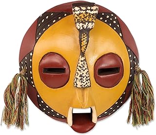 NOVICA Decorative Wood Mask, Yellow