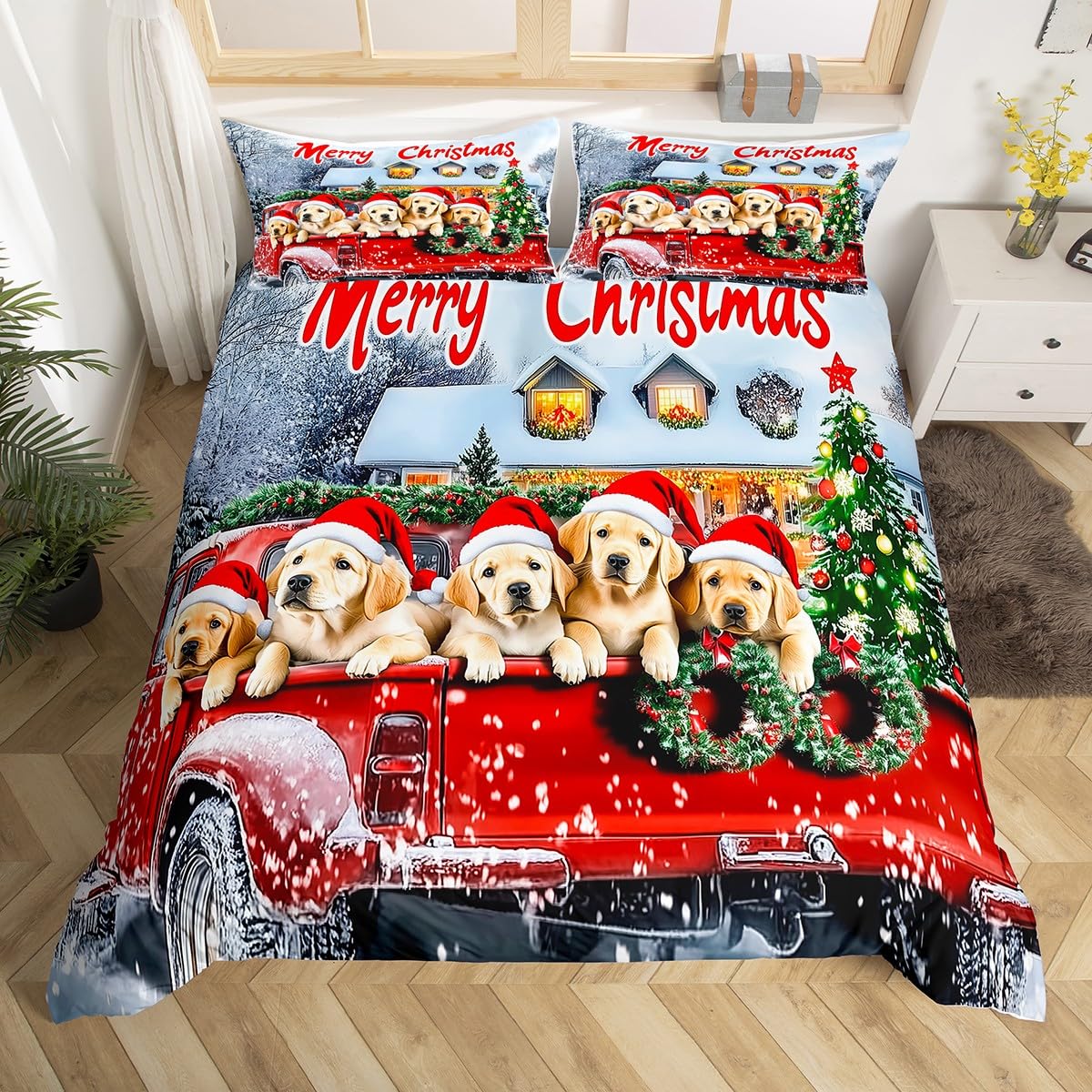 Homemissing Christmas Dog Bedding Set Cot Size Kids Cute Xmas Duvet Cover for Boys Girls Golden Retriever Duvet Cover Soft Microfiber Room Decor（No Stuffing）
