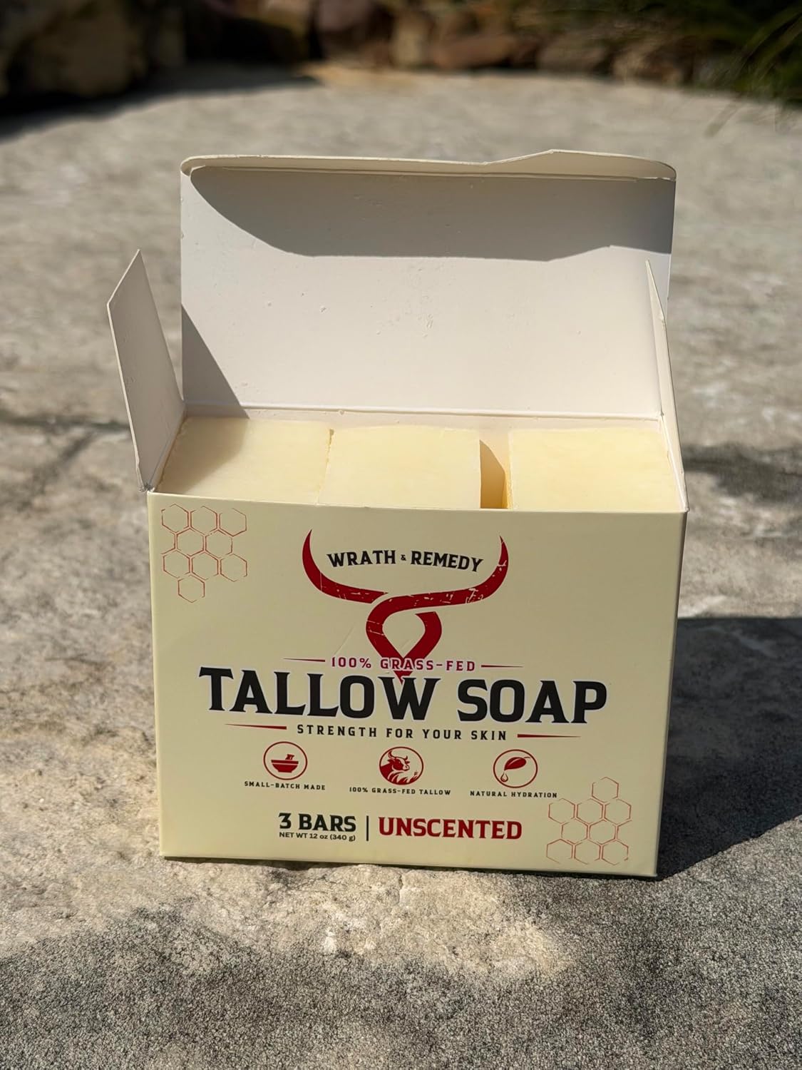 Wrath & Remedy Beef Tallow Soap Bar, Grass-Fed Tallow, Vanilla Bean, 3 Bars image 3