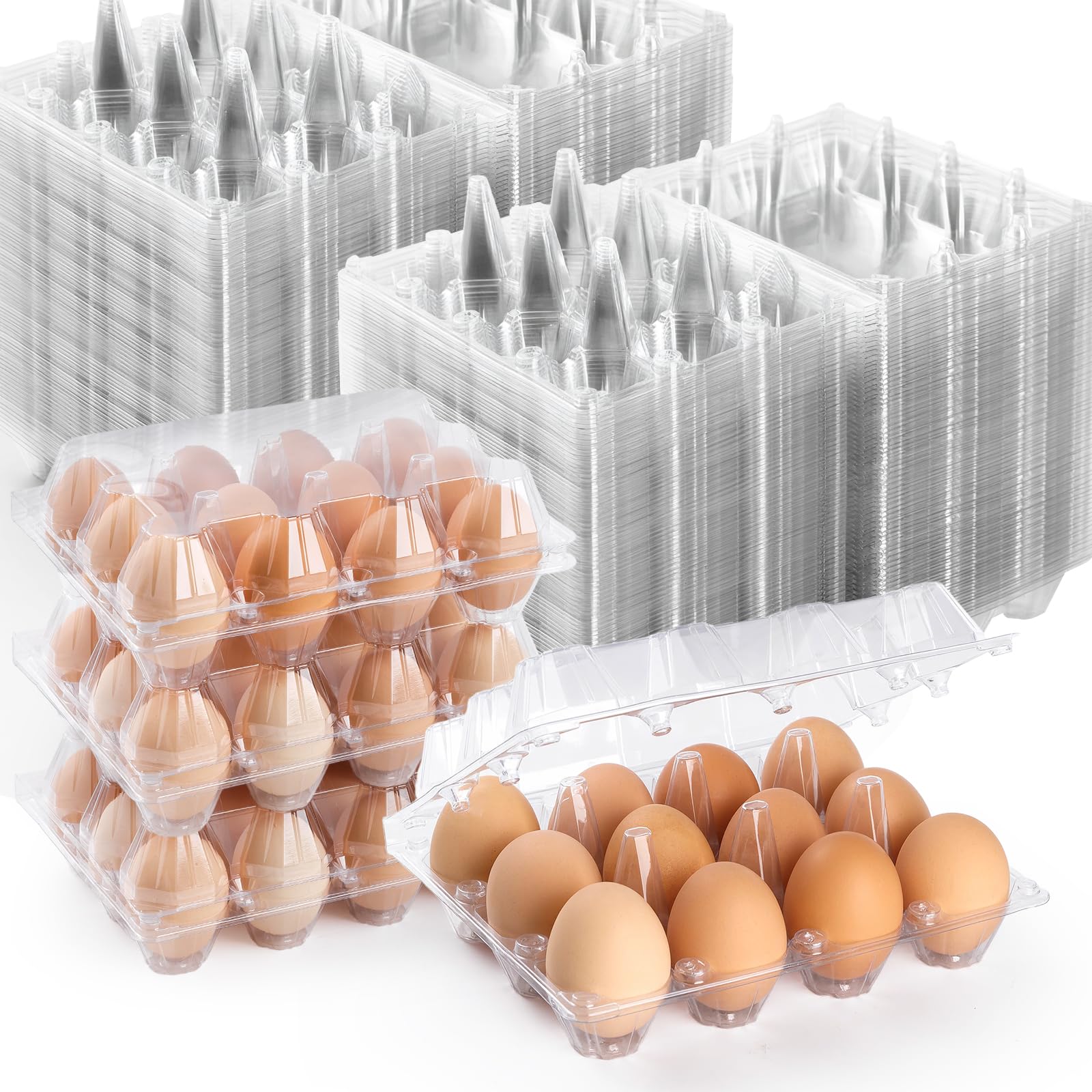 Paquete de 160 cajas de huevos baratas a granel, 12 cajas de huevos vacías transparentes para huevos de gallina, rejillas de 3 x 4, bandejas reutilizables para huevos para familia, granja de pollos