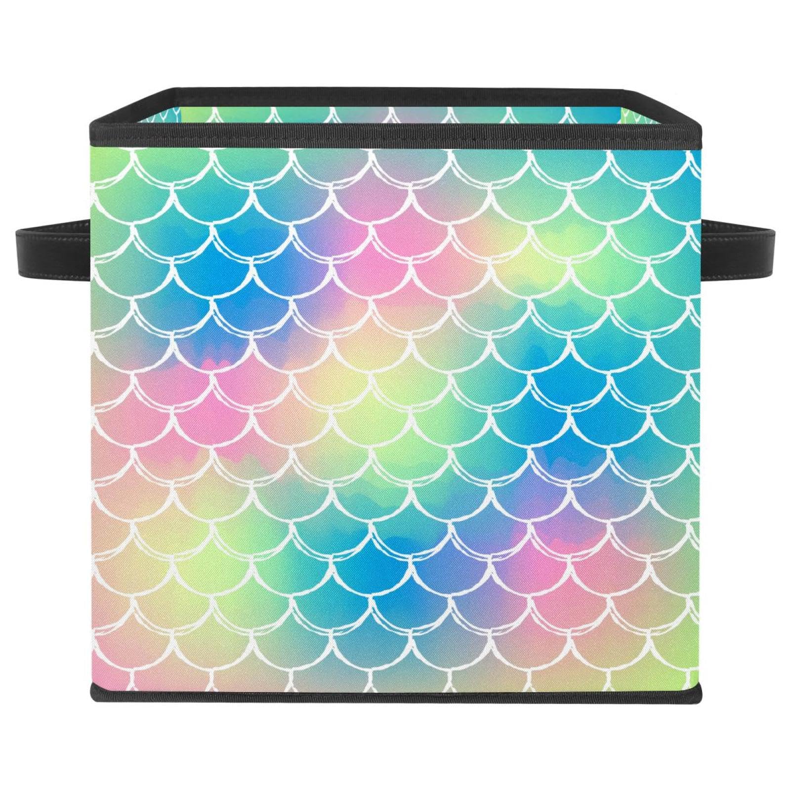 Cube de rangement enfant pour jouets et vêtements avec motif sirène coloré