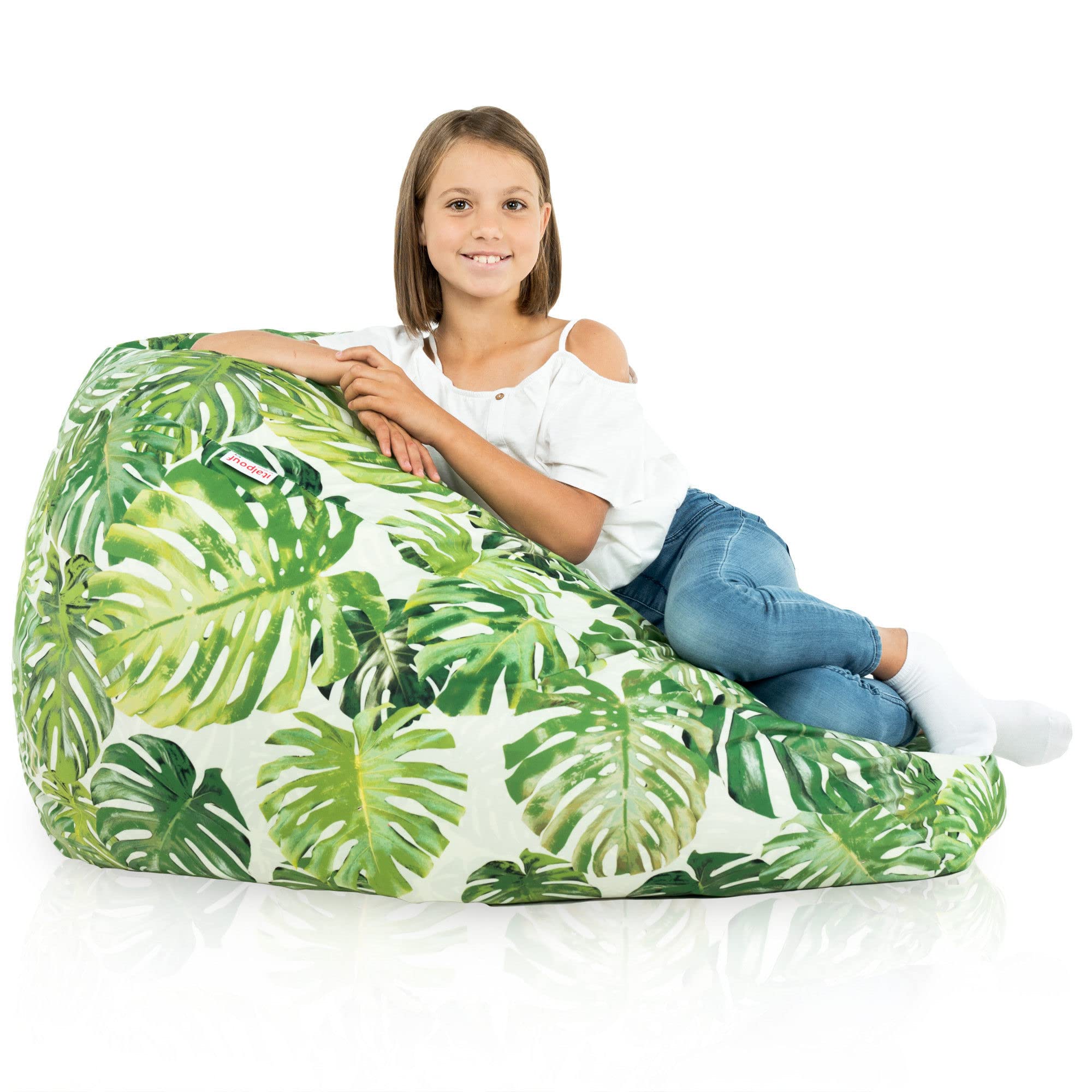Pouf Poire XL, Intérieur, Adultes et Enfants, Fauteuil Poire, Remplissage Billes Polystyrène, Housse Amovible, Lavable en Machine, Jungle, 115x90 cm
