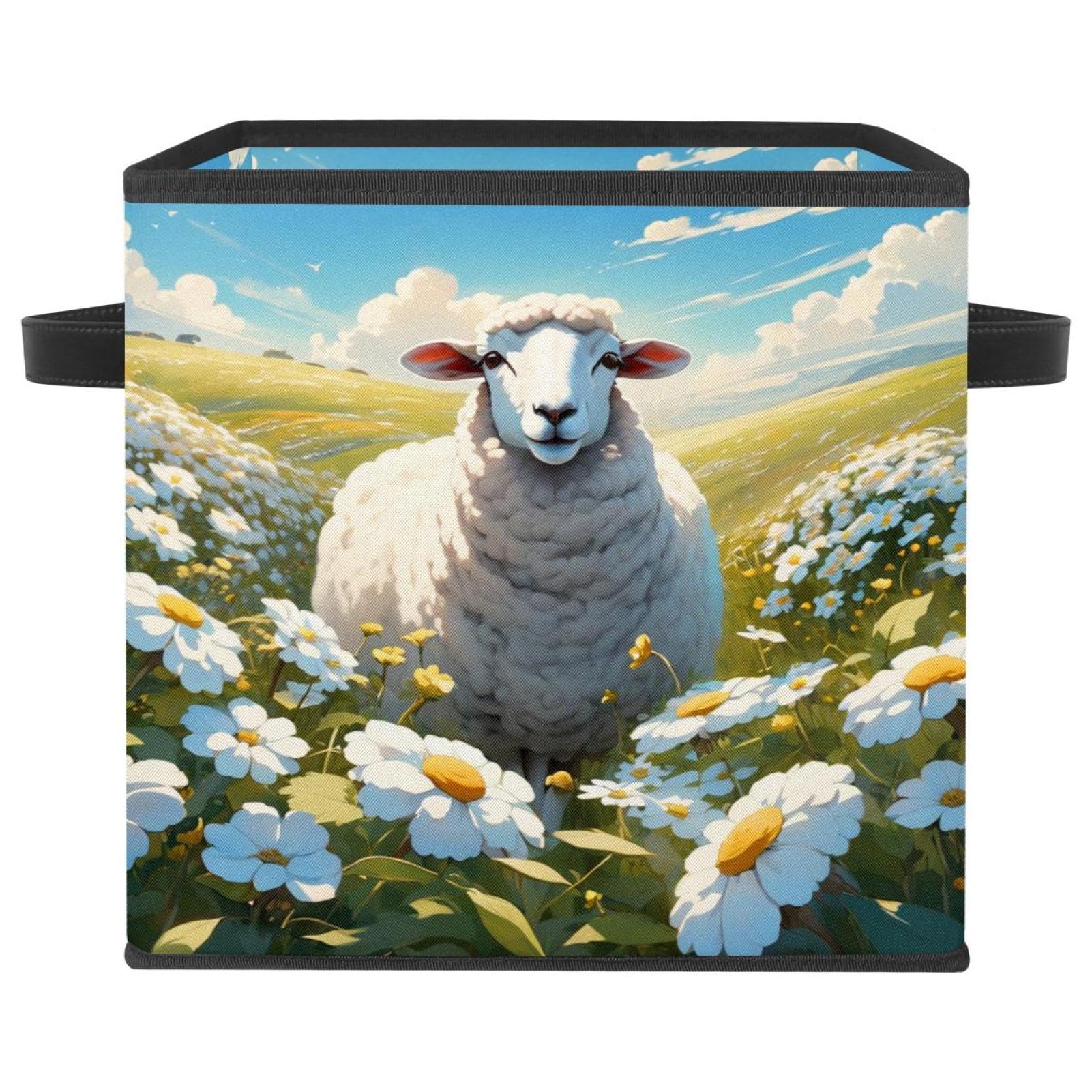 Boîte de rangement pliable maison placard grand cube tissu mouton fleur