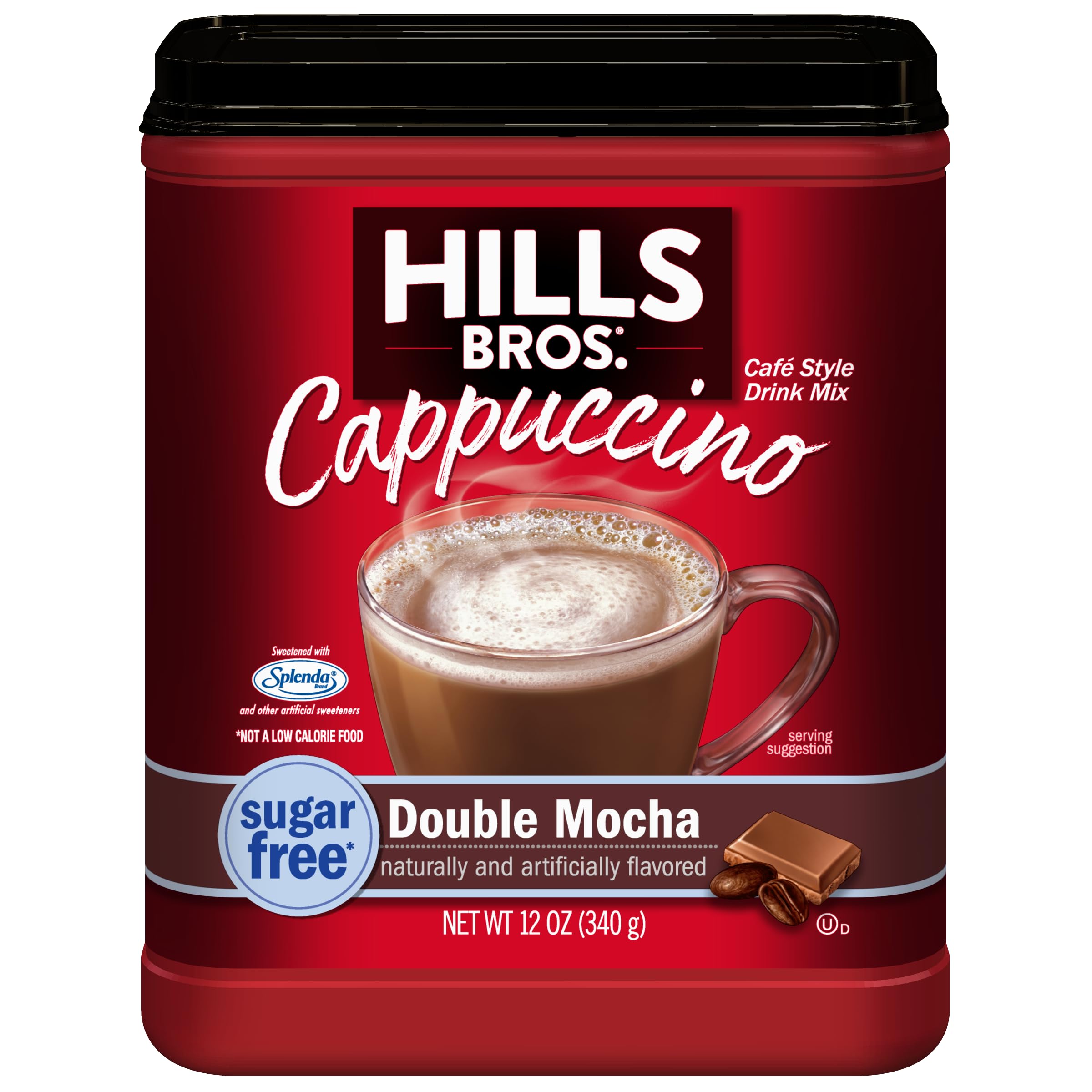 Hills Bros. Cappuccino Mix – Rich, Frothy Coffeehouse-Tasting Instant Drink Mix – Quick and Easy Preparation – Perfect for Hot & Iced Drinks & Creaming Coffee – Sugar-Free Double Mocha, 1 Pack of 12oz