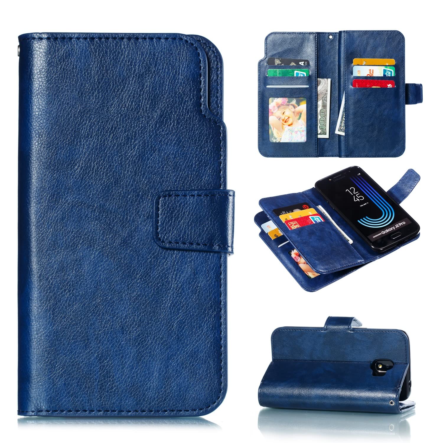 Flip Case Cover Case for Samsung Galaxy J2 Pro 2018 Remium PU Leather  Wallet Case with Bracket and Flap,[9 Card Clots ID Credit Card Clip  Magnetic