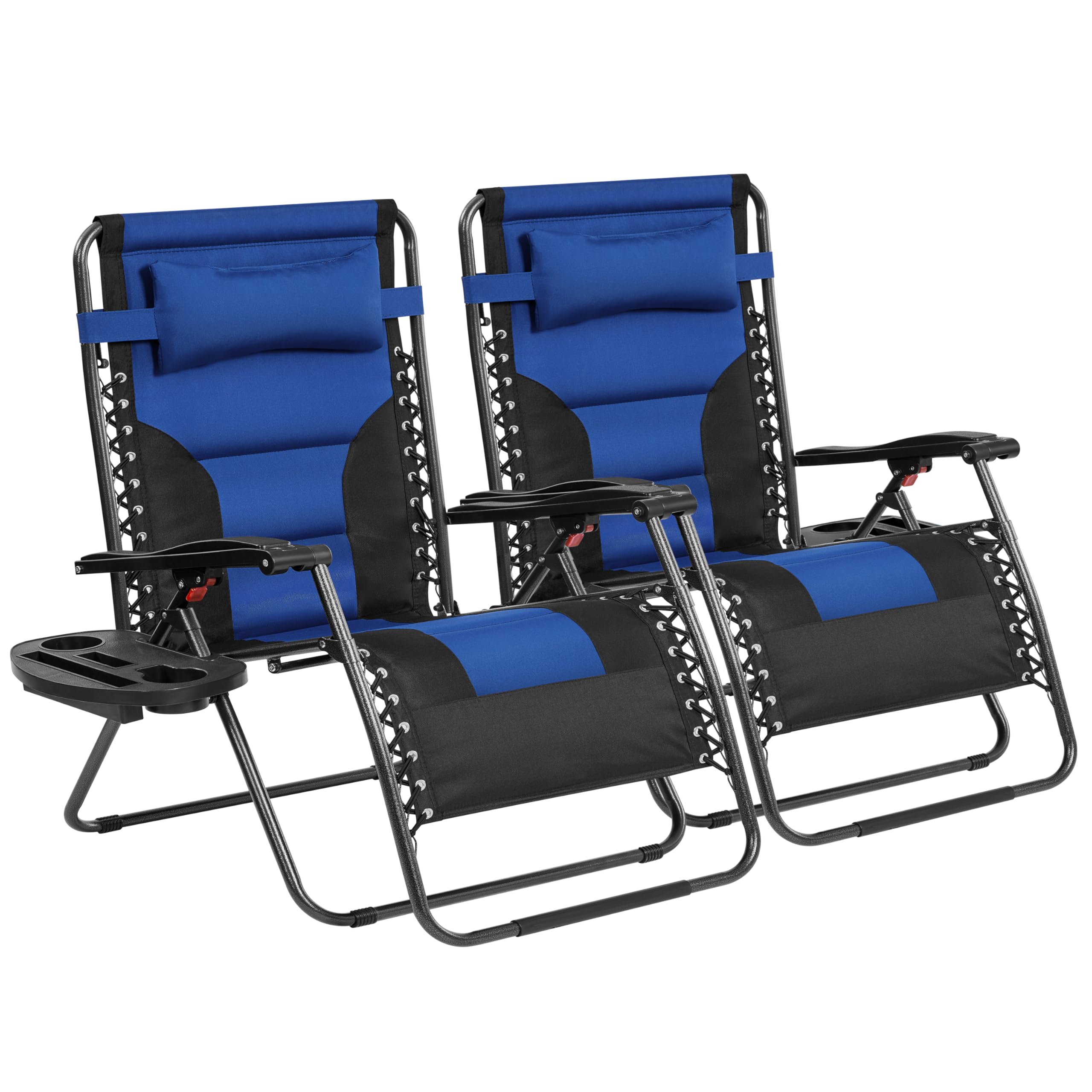 Yaheetech Zero Gravity Sunlounger, Outdoor Multi Position Soft Padded Chairs, Foldable Patio Recliner w/Carry Strap, Cup Holder, Pillow for Backyard Deck Camping Navy Blue/Black Set of 2, 73cm