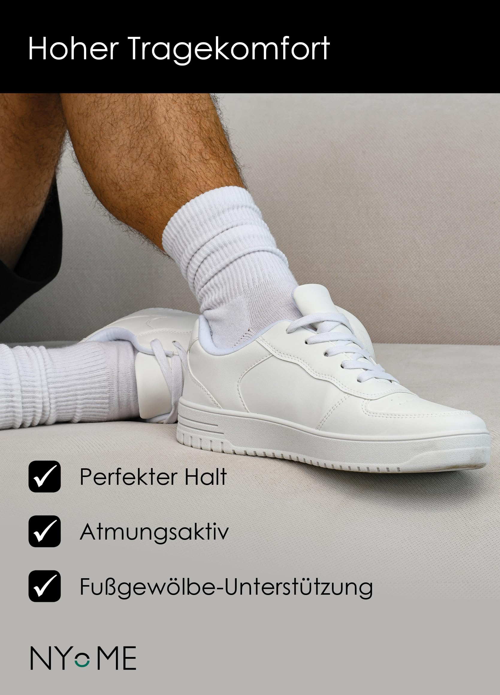 NYME Tennissocken Damen Herren 6-10 Paar - Socken Herren Atmungsaktive & Gepolsterte Sportsocken - Baumwolle Schwarze und Weiße Socken - 4 Größen (35-50)