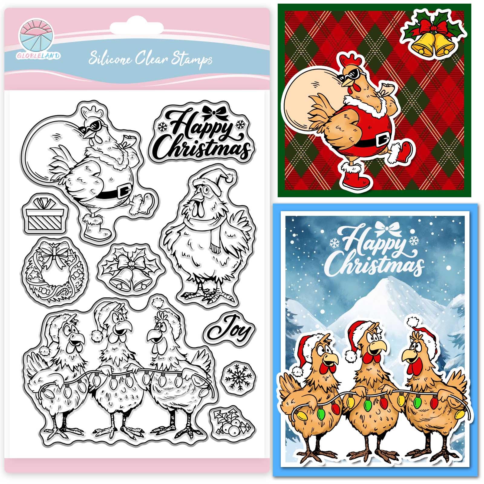 GLOBLELAND Christmas Chicken Clear Stamps for Card Making