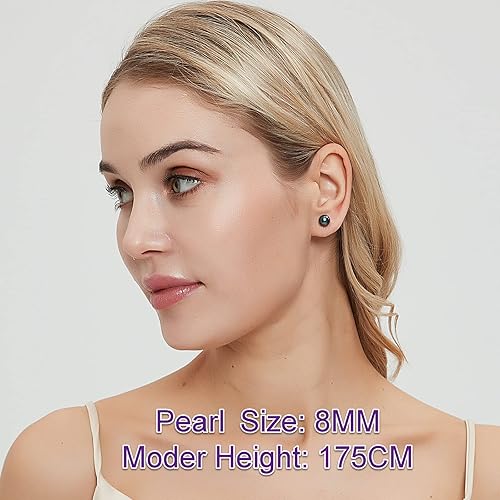 Miniatura 2 de Akoya Saltwater Black Pearl Earrings for Women,7-10MM Screw Back Stud Earrings 925 Sterling Silver 18K Gold Plated Hypoallergenic Stud Earrings,