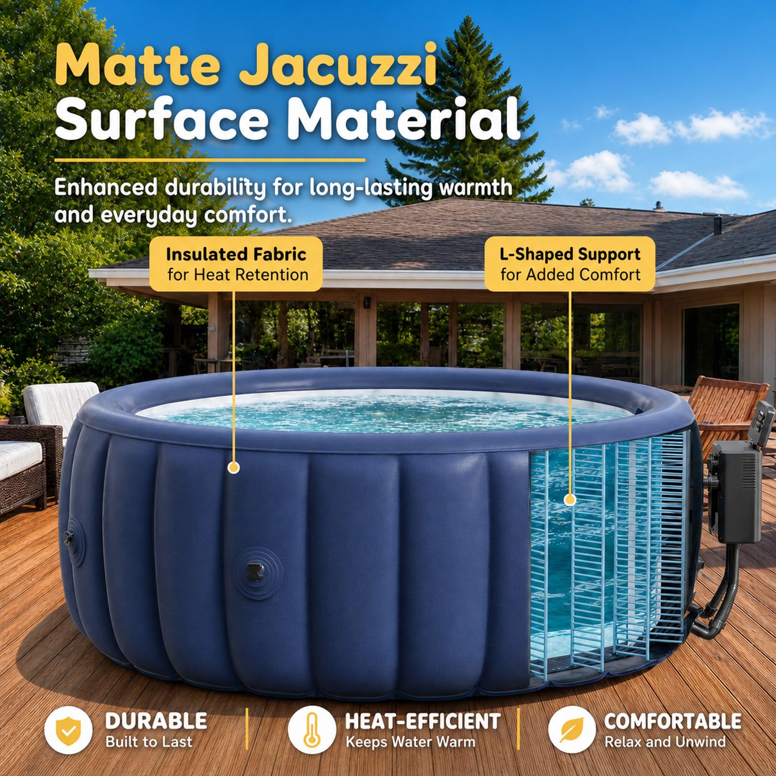 Hot Tub Gonfiabile per 2 Persone, in/Outdoor Spa, Piscina Invernale, Spa Gonfiabile Rotonda per Famiglie, Spa Relax da Esterno con di filtrazione e circolazione