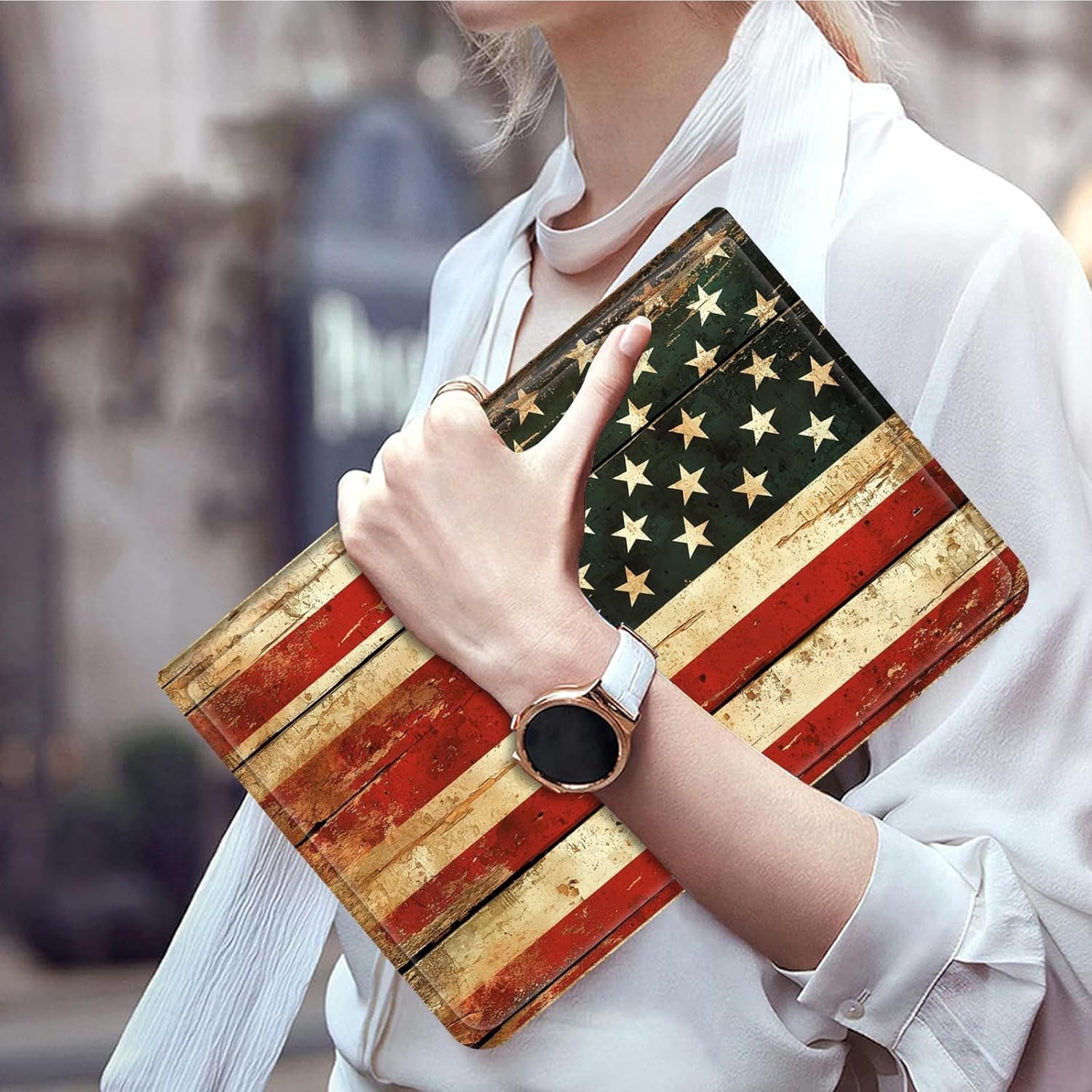 Case for iPad Air 13-inch (M3) 2025, (M2) 2024 -Slim Smart PU Leather Adjustable Stand Protective Cover with Auto Wake/Sleep,Vintage American Flag