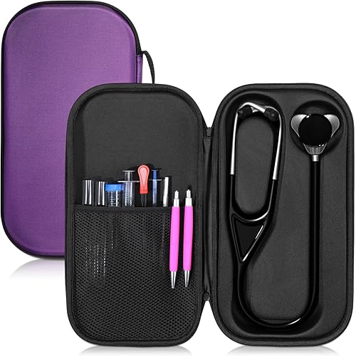 1 Pack Digital Stethoscope Case 14.4 * 7.87 * 2.28 Inch Compatible with Digital or Cardiology Stethoscope Large Portable Protective Carrying Case Extra Pocket for Doctor & Nurse(Purple)