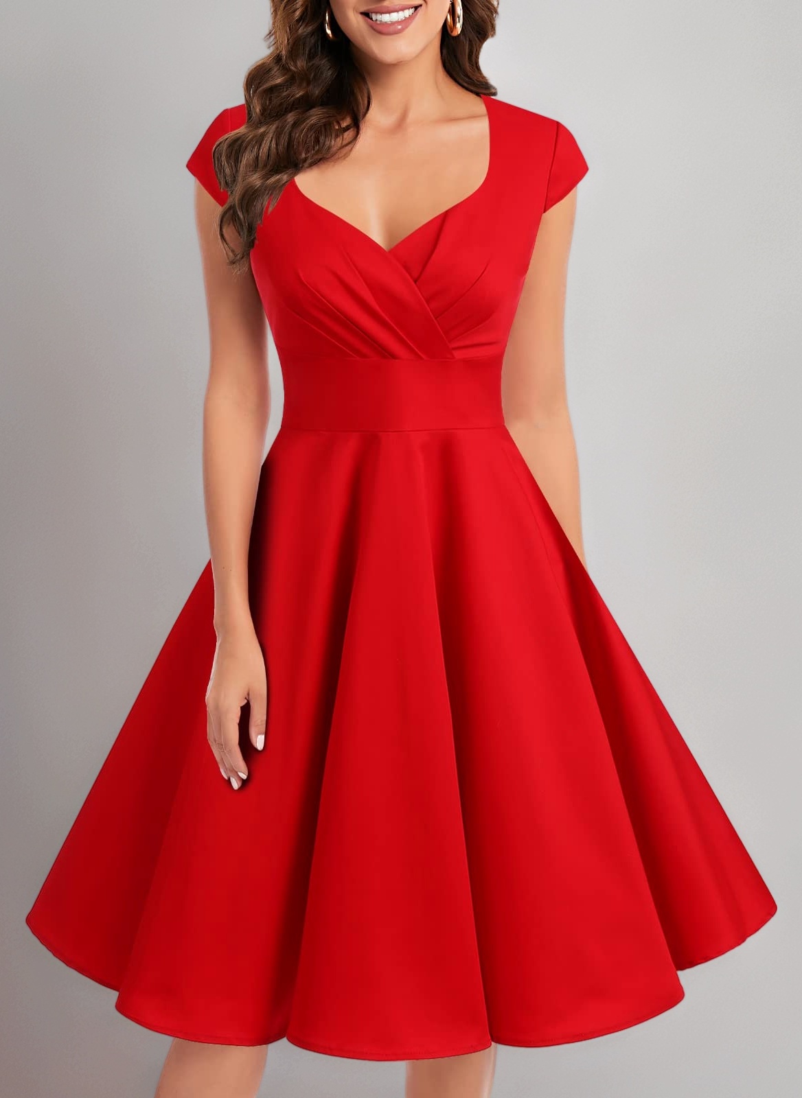 Women's 50s 60s A Line Rockabilly Dress Cap Sleeve Vintage Swing Party Dress