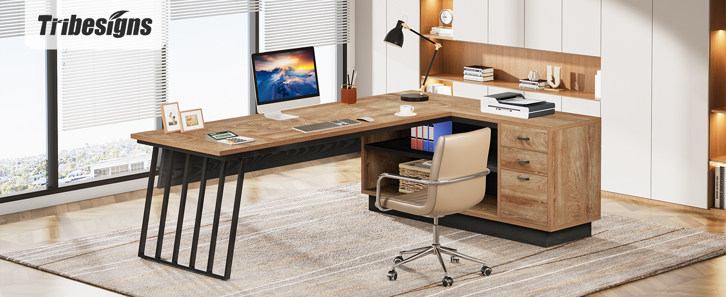 Officeデスク Amazon.com: Tribesigns 71-Inch Executive Desk, L-Shaped Desk with
