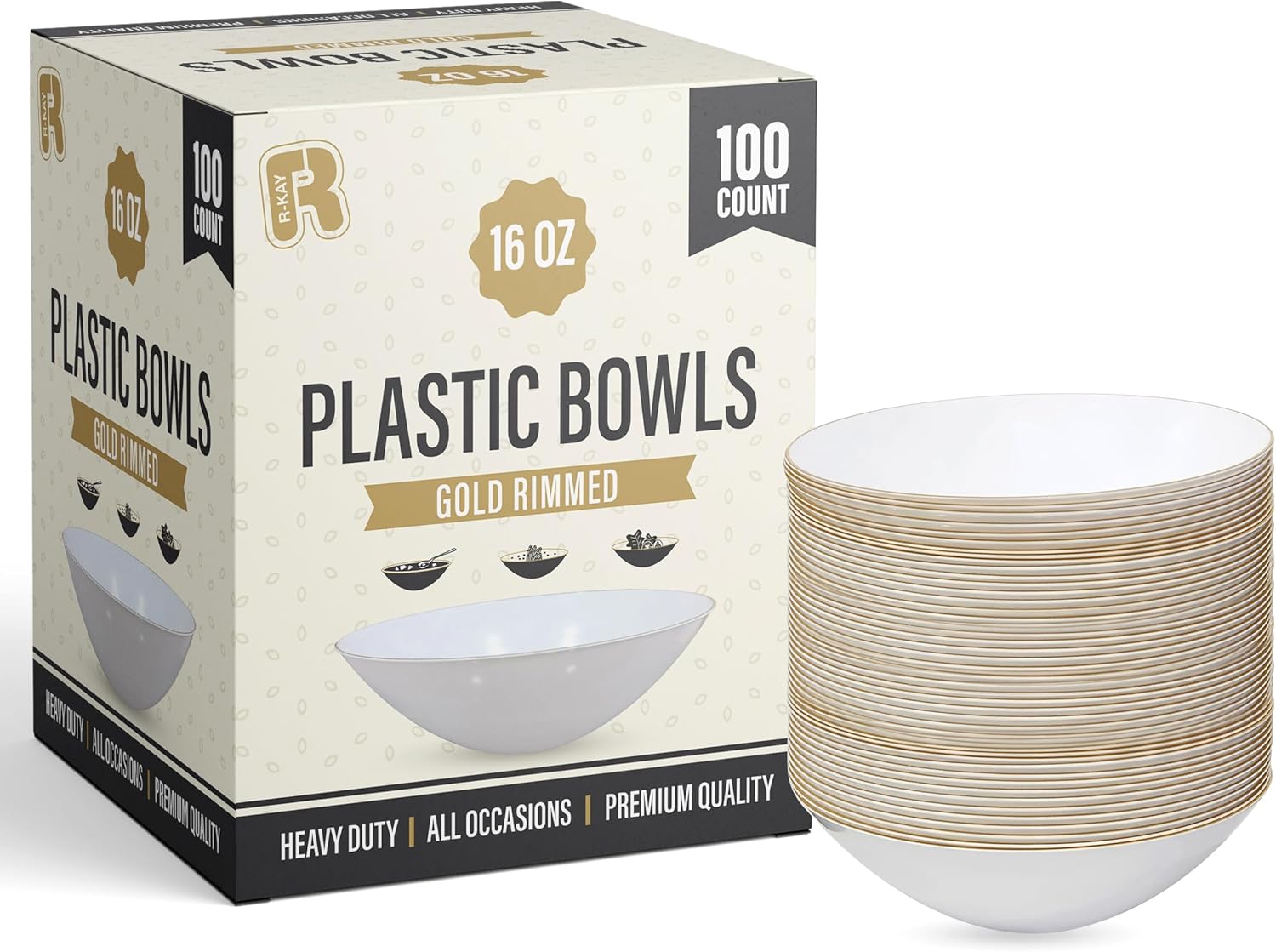 Rkay Gold Plastic Bowls Disposable Heavy Duty 16 Oz Gold