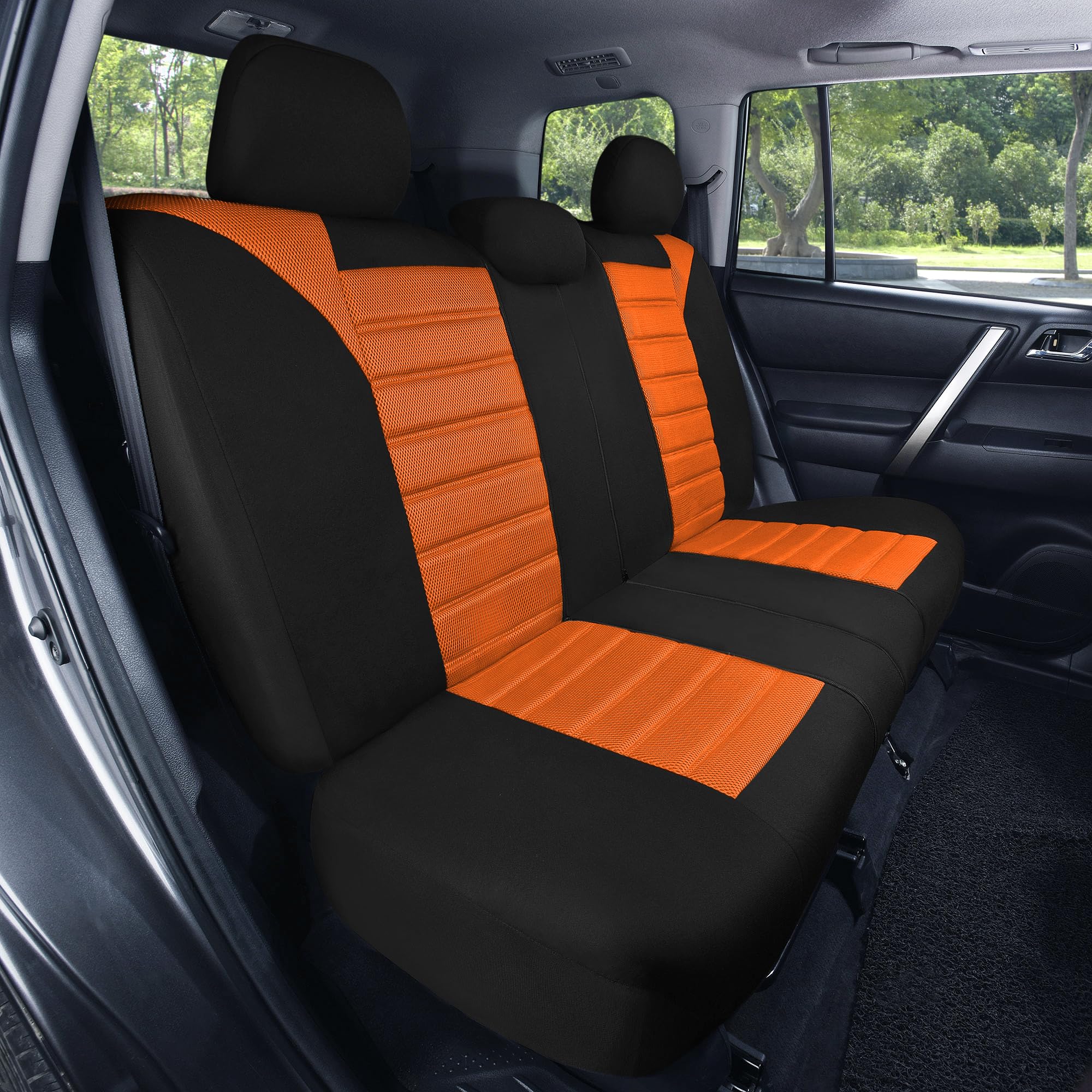FH Group Car Seat Covers Full Set 3D Air Mesh - Universal Fit, Automotive Seat Covers, Low Back Seat Cover,Airbag Compatible,Split Bench Rear Seat,Washable Car Seat Cover for SUV, Sedan Orange