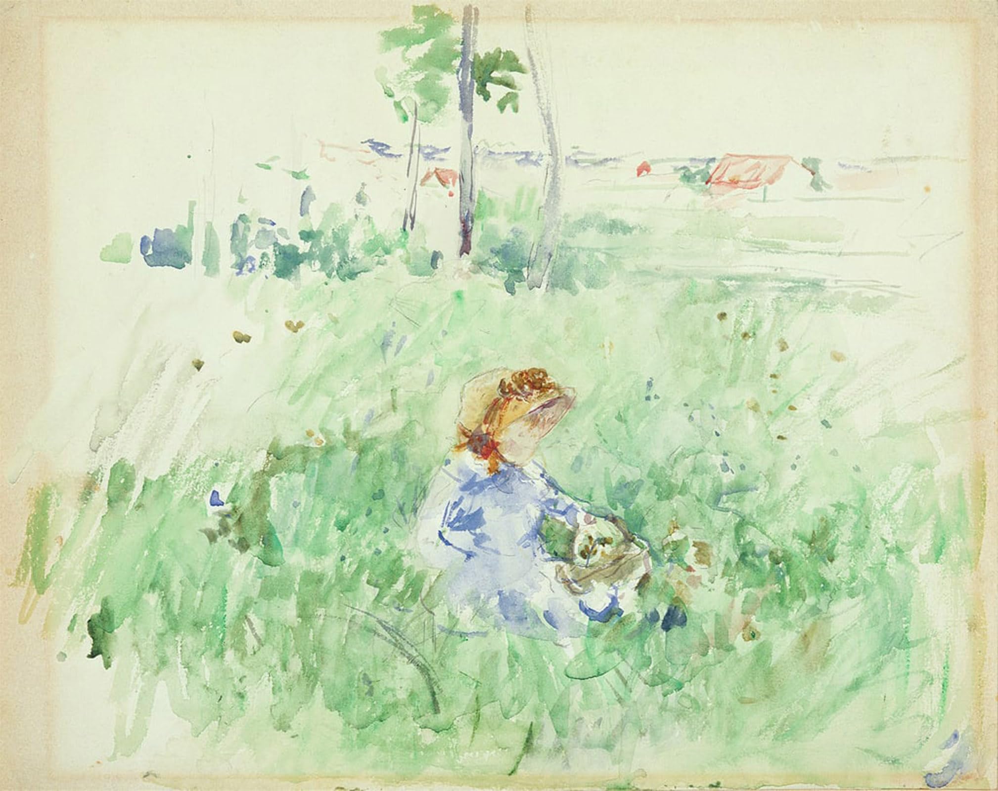 HRJUBWREE Oil Painting Prints on Canvas Painting Picture Young Girl Seated on the Lawnby Berthe Morisot Artwork Canvas Prints for Home Decor 60x90cm