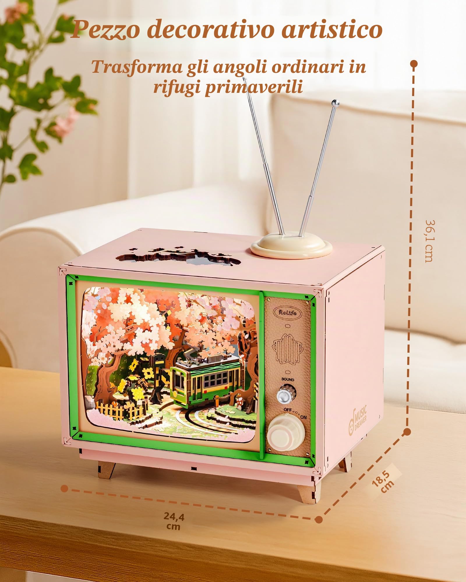 Rolife Kit Modello Carillon Viaggio da Sogno Sakura Casa in Miniatura con Scena di Fiori di Ciliegio Casa delle Bambole in Legno per Decorazione Regalo di Compleanno per Lei