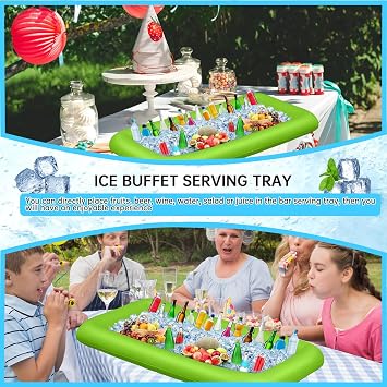 Large Inflatable Table Serving Beverage Ice Tray Bar, Pool Floating with Drain Plug, Perfect for Buffet Party Food & Drinks - 130x65x20cm (Green)